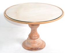 Table basse ronde américaine moderne du milieu du siècle dernier en bois de chêne blanchi tourné et verre
