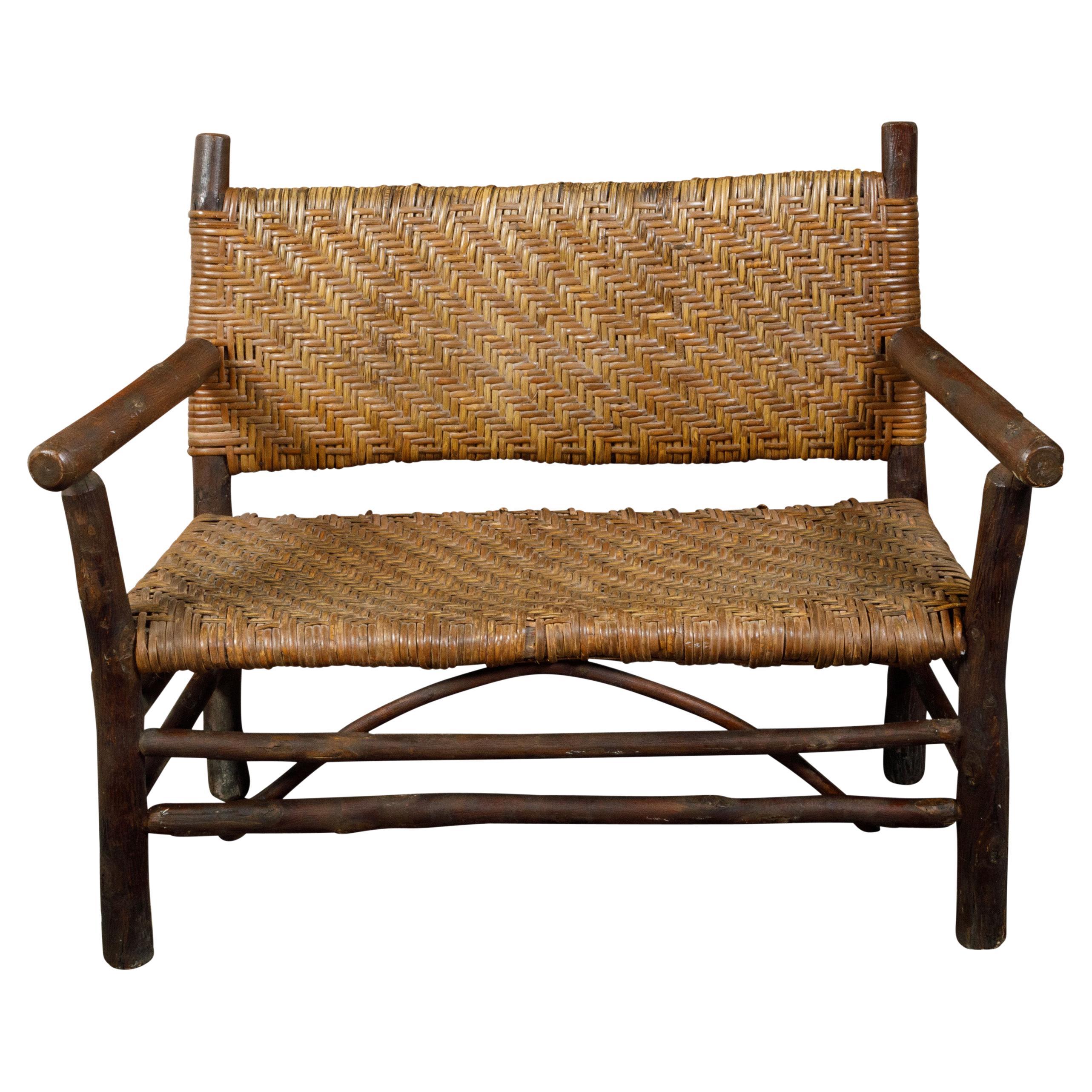 Antique French Rush Seat Bench at 1stDibs rush seat bench with back