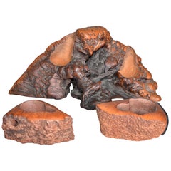 American Rustic Country Style Hand Carved Burl Wood Pipe Holders, Set of 3