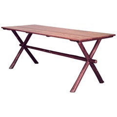 American Rustic Dining Table, Old Hickory Oak, Cross Leg Design, USA