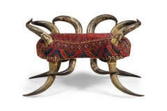 Rustikaler amerikanischer Horn- und Kilim-Polsterstuhl / -bank