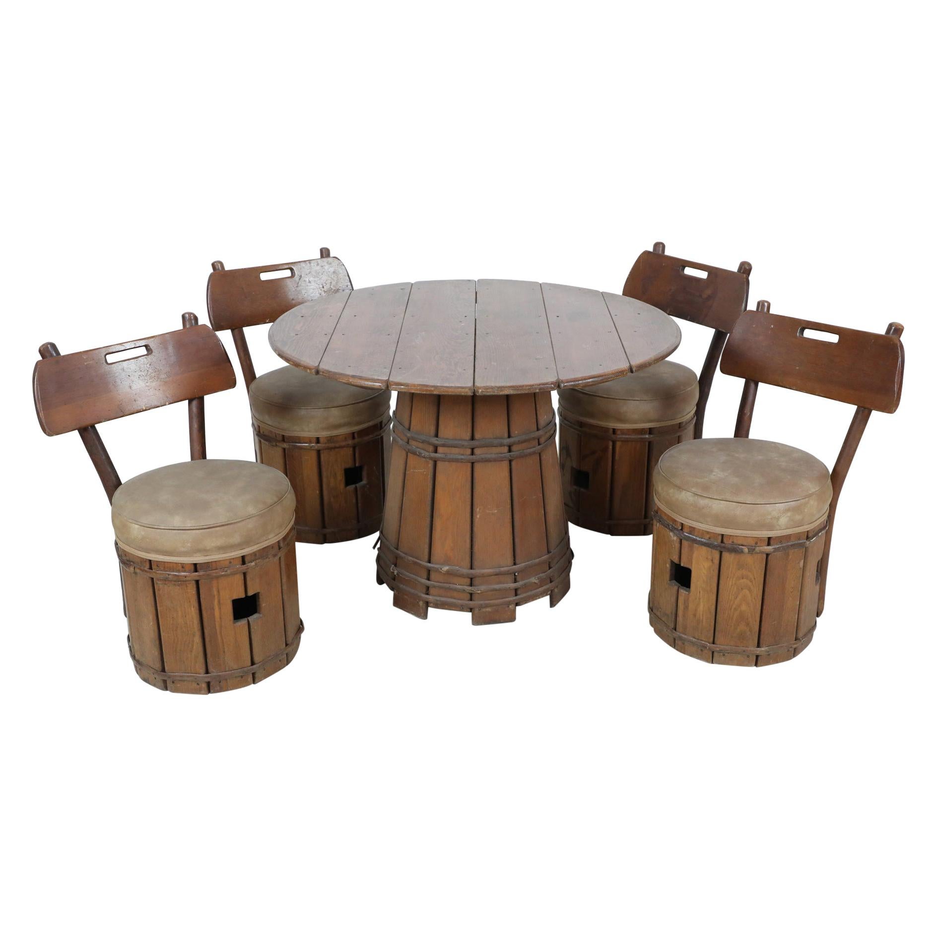 Amerikanisches rustikales 5-teiliges Pub-Set aus altem Hickoryholz, Tisch und Stühle