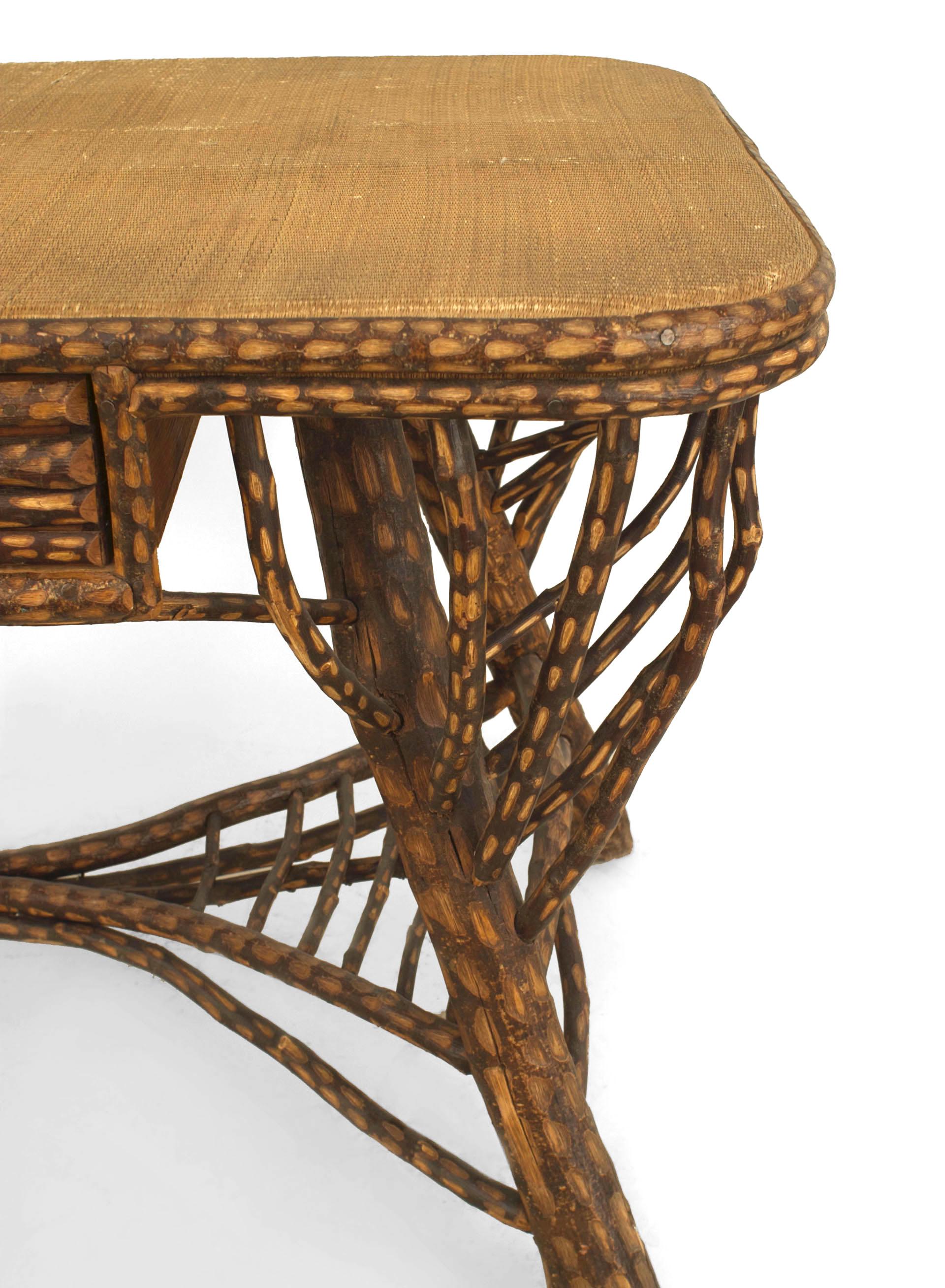 19th Century American Rustic Twig Table Desk with a Woven Top