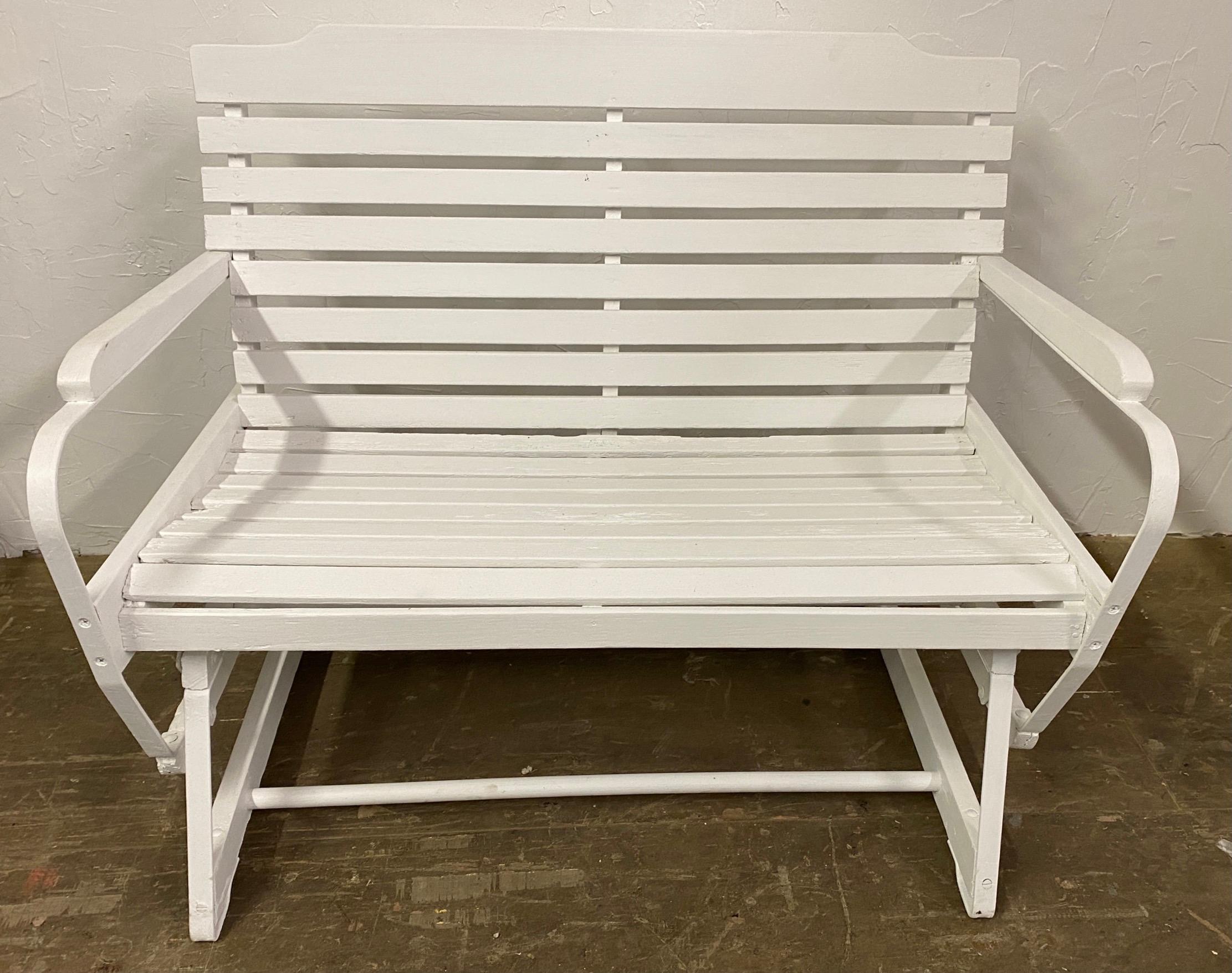 20th Century American Rustic White Painted Glider Loveseat For Sale