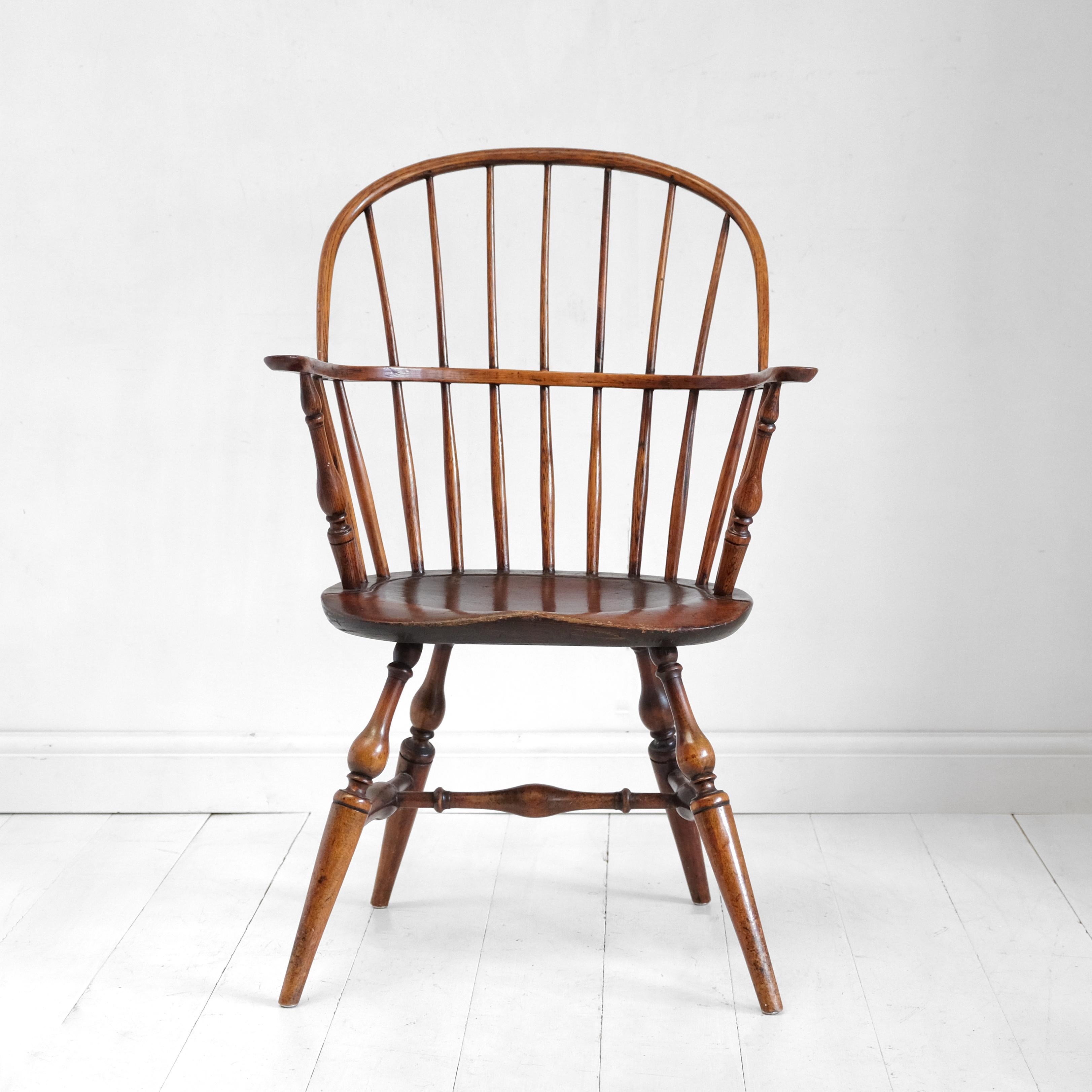 A wonderful example of an 18th century American ‘sack back’ Windsor armchair. Made from hickory, maple and poplar. 
I really like American chairs as they just have a bit more ‘expression’ than chairs from the British Isles and as such, they have