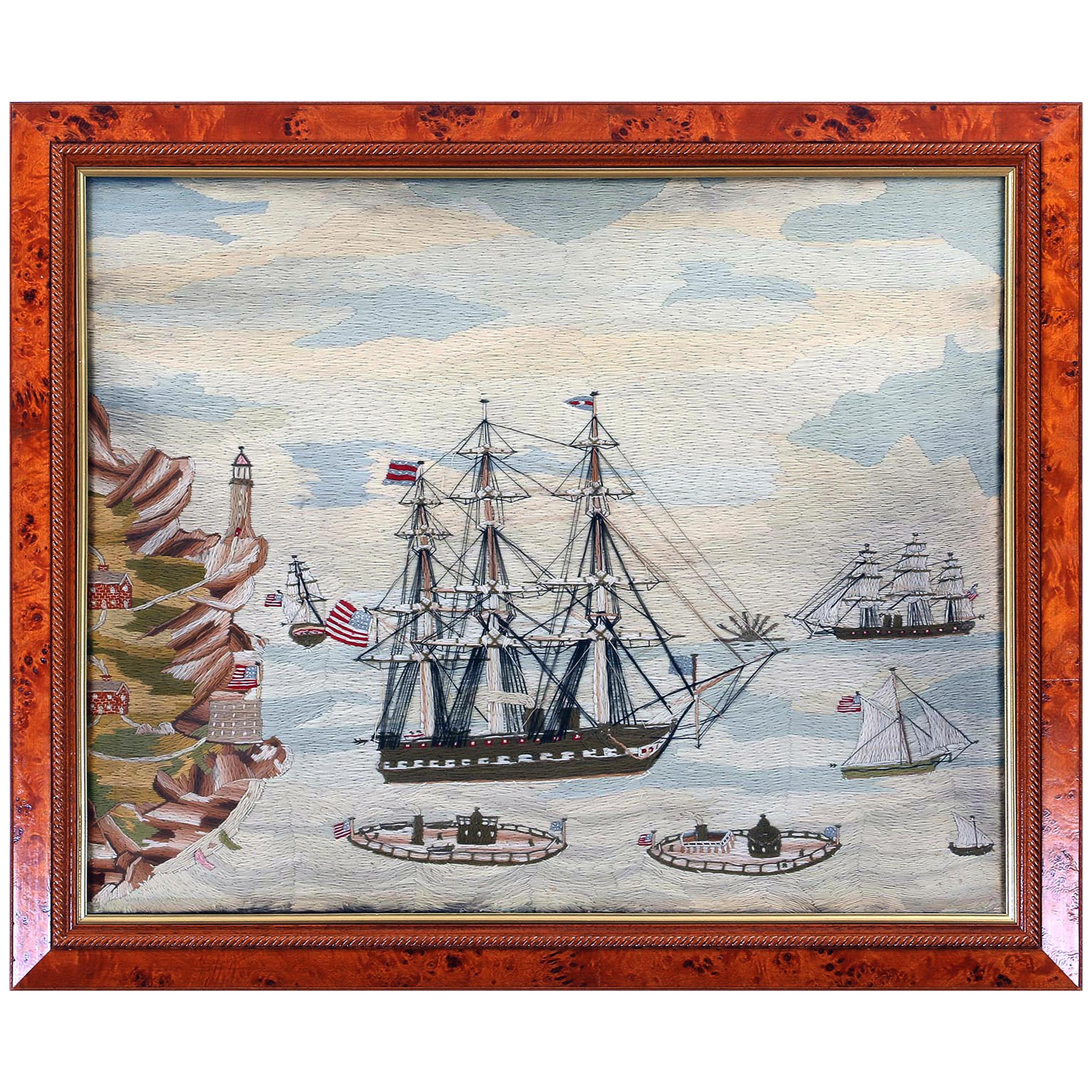 American Sailor's Woolwork Depicting Ten Naval Vessels, 1865-1870