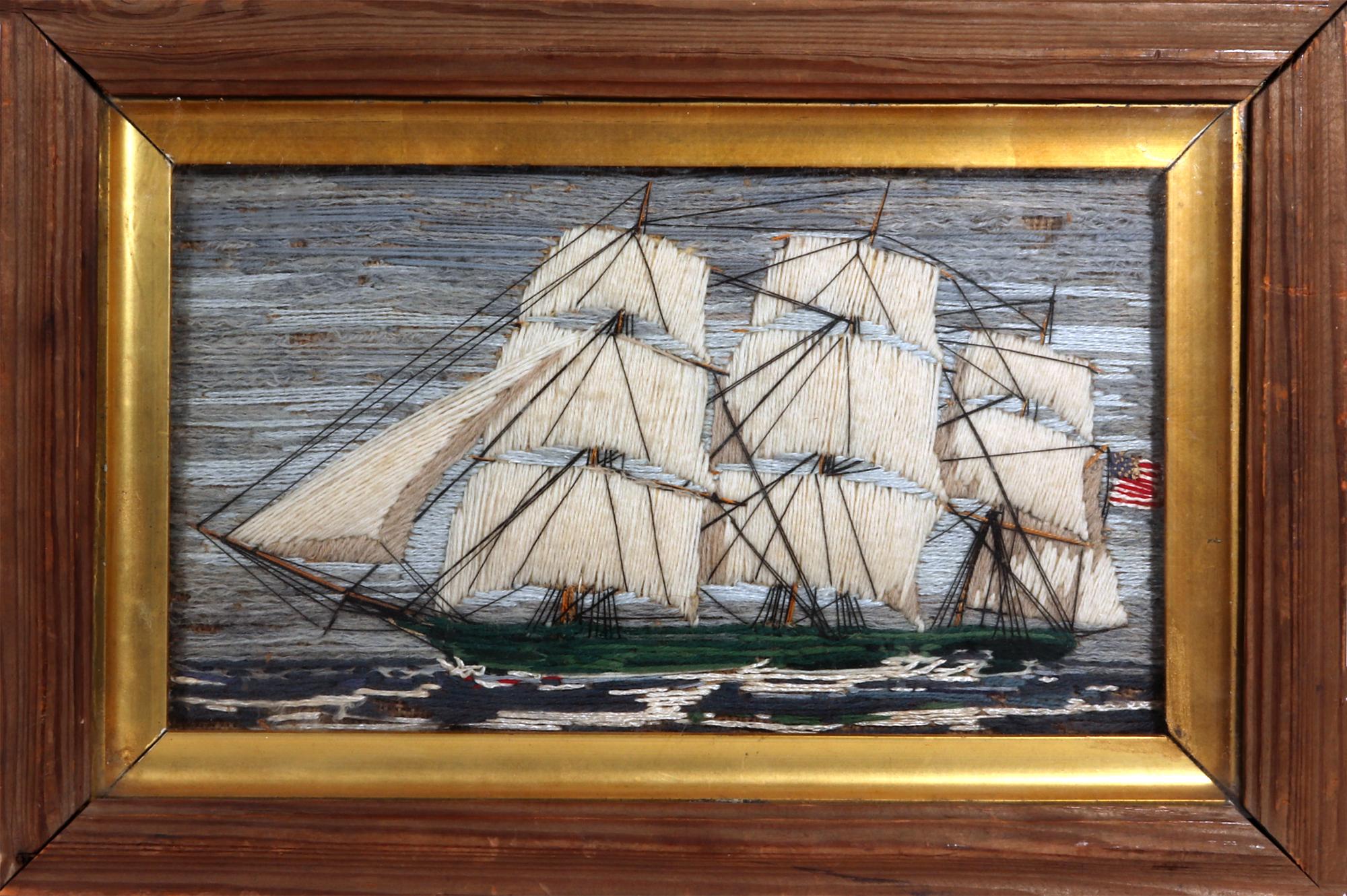 Folk Art American Sailor's Woolwork of Small Size