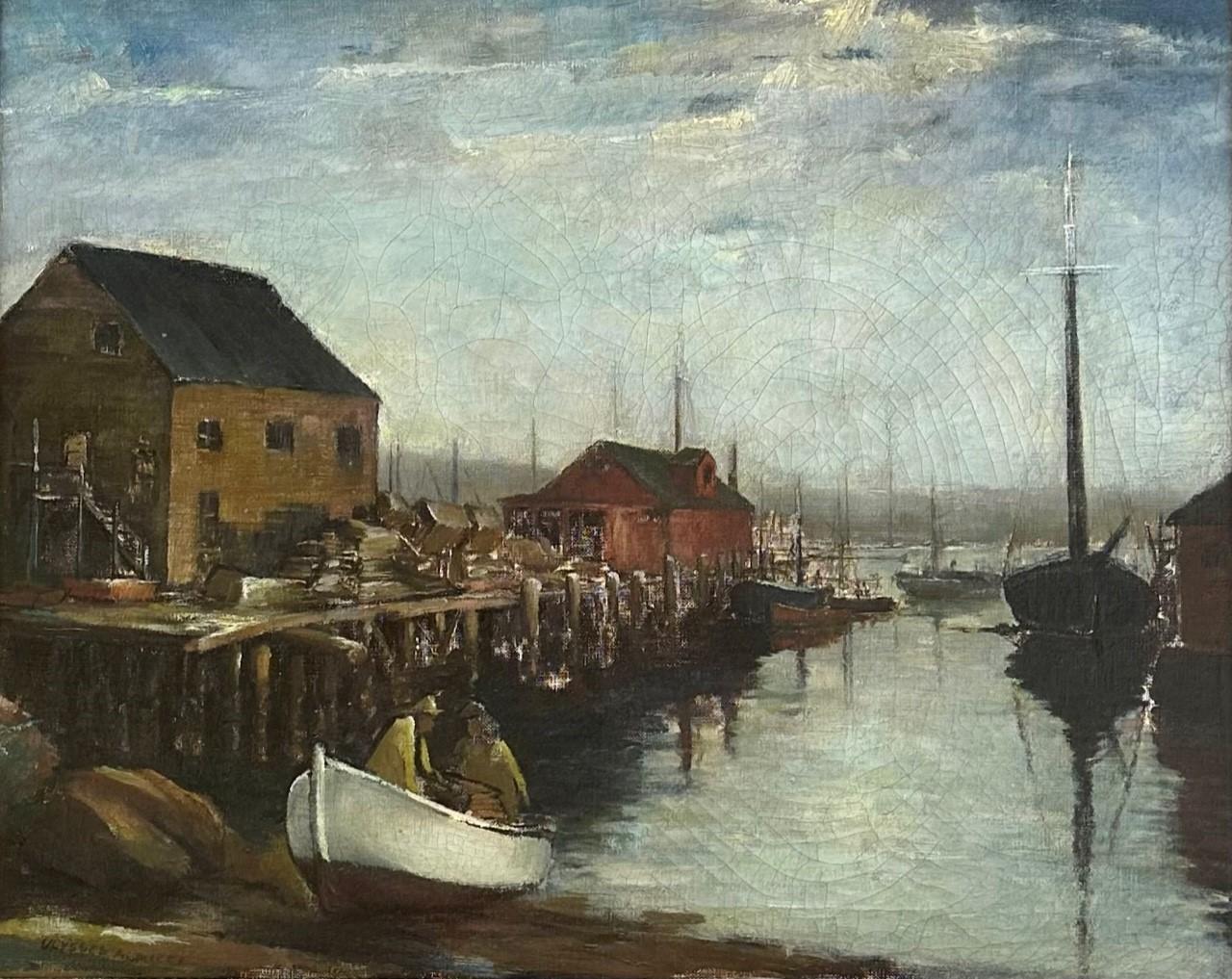 American Salmagundi Club Oil Painting “Lobstermen” by Ulysses Ricci.

Beautiful oil painting on canvas of the Rockport Massachusetts iconic Fish Pier. It is painted by the N.Y. Salmagundi Club member, Ulysses Ricci (1888-1960). He is one of the