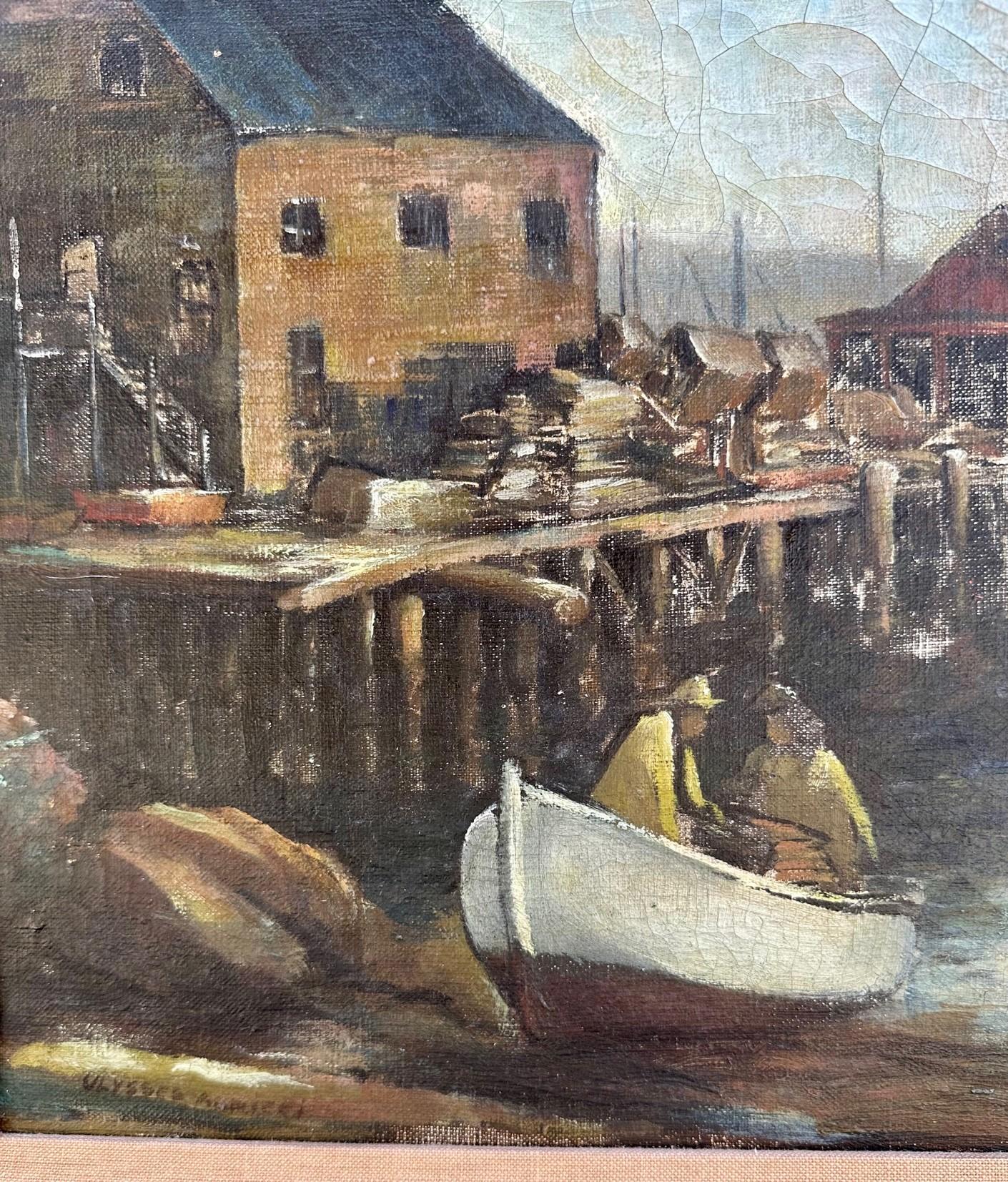 American Salmagundi Club Oil Painting “Lobstermen” by Ulysses Ricci. For Sale 1