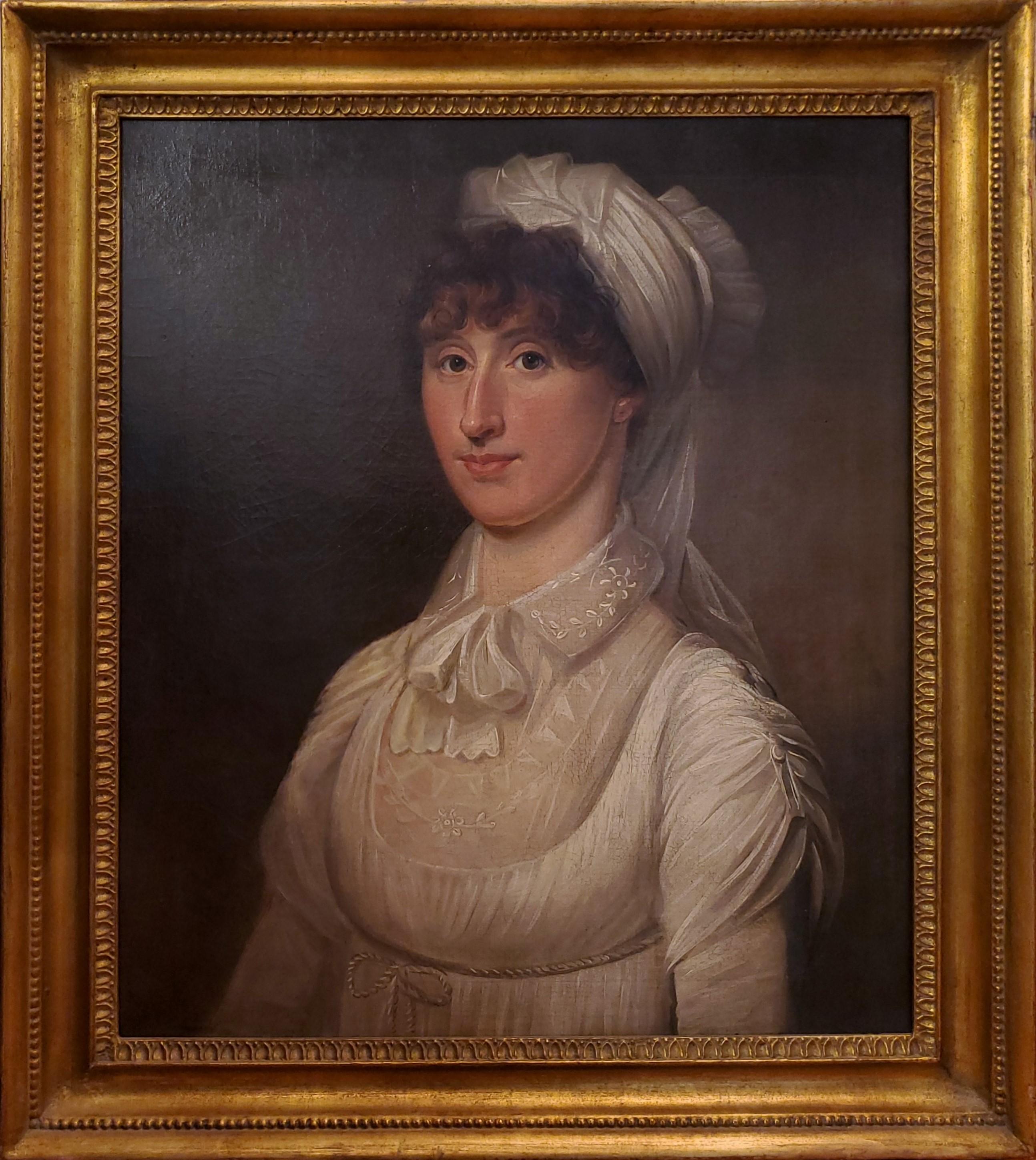 Unknown Portrait Painting - American School Oil Painting Portrait of a Woman circa 1815