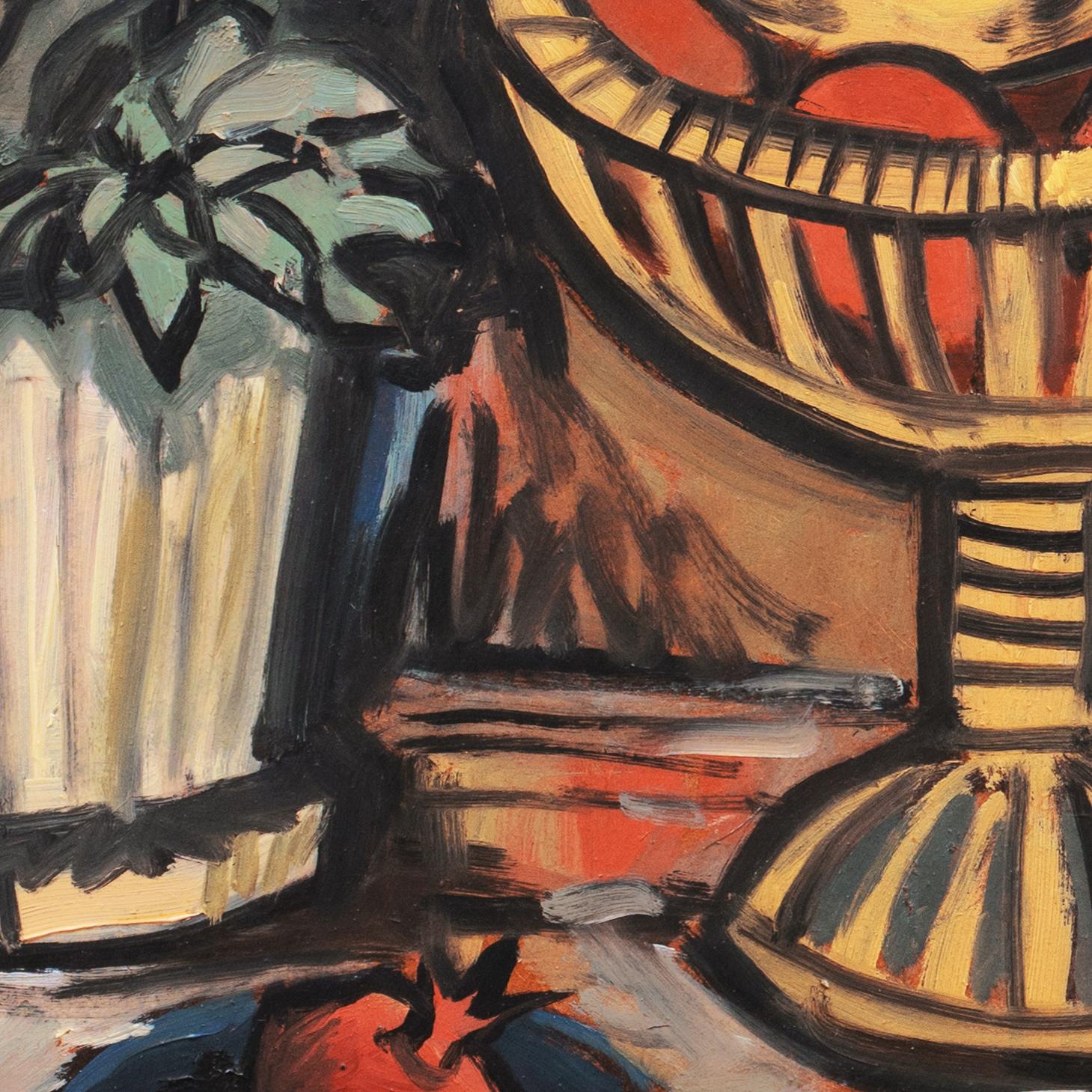 'Modernist Still-Life', style of German artist Max Beckmann - Black Still-Life Painting by Unknown