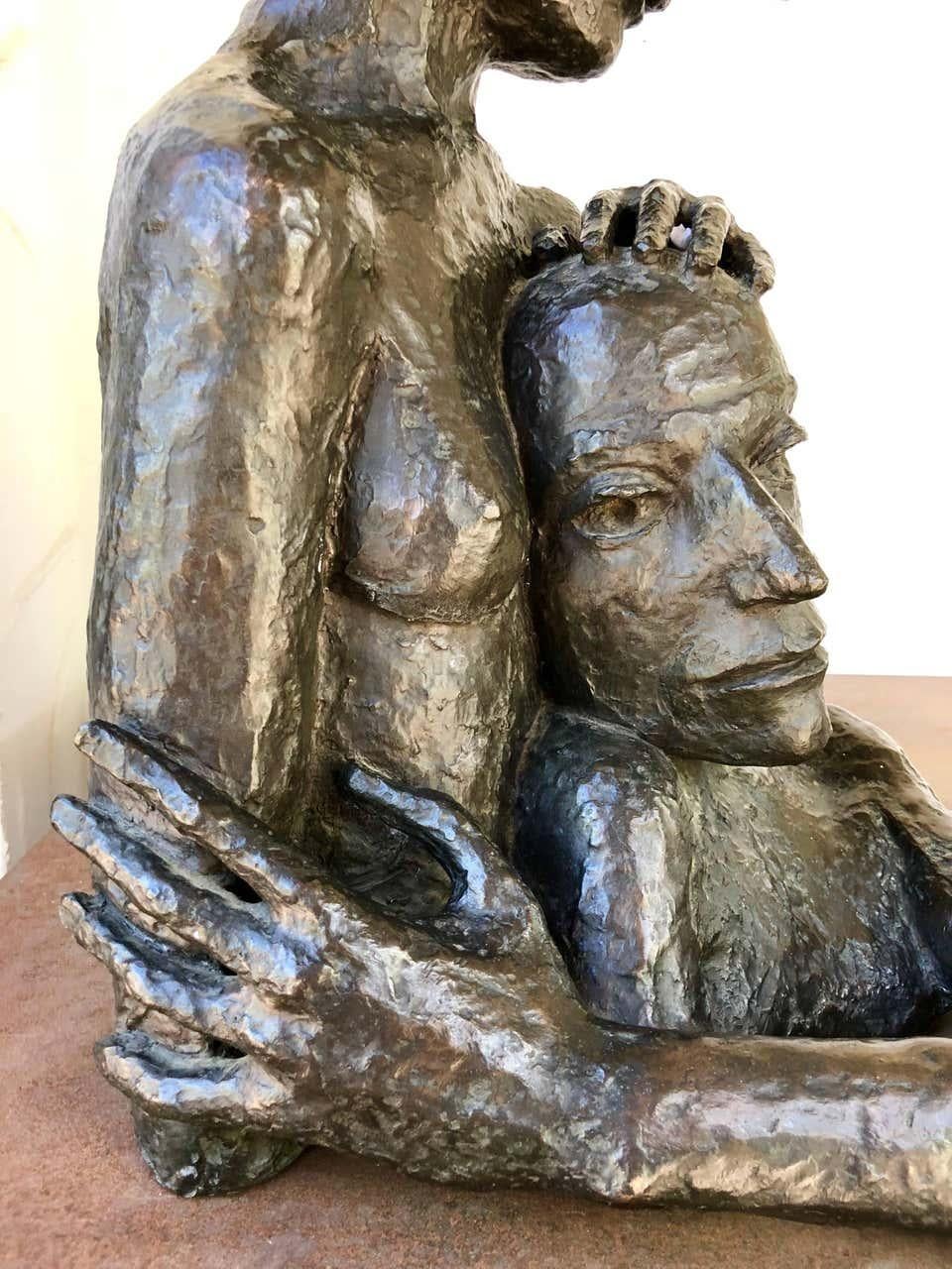 A Couple Embraced - Sculpture by Unknown