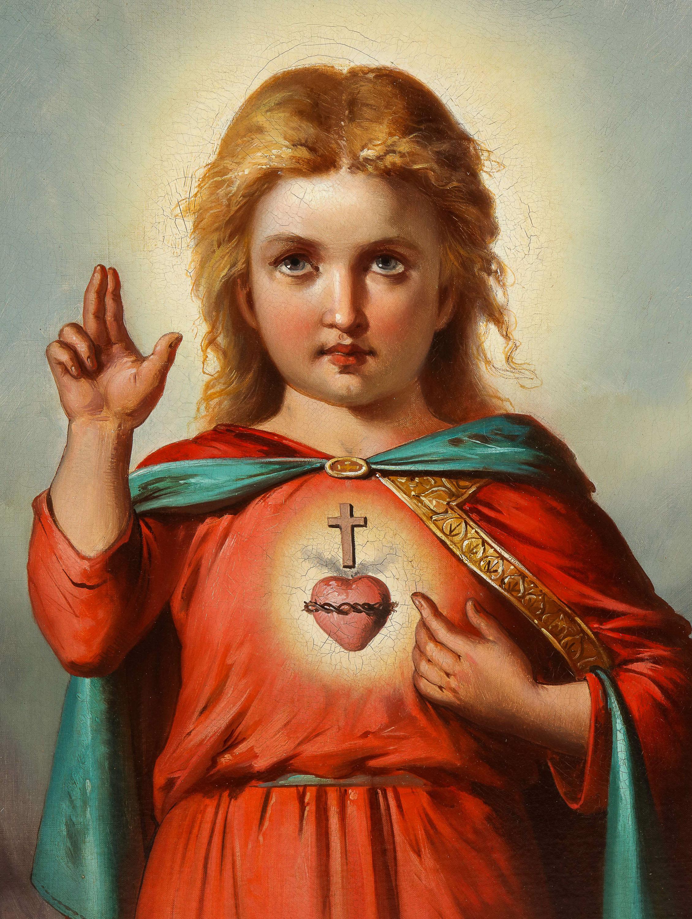 American School, (19th Century) Jesus Christ as A Baby Child, Oil Painting - Brown Portrait Painting by Unknown