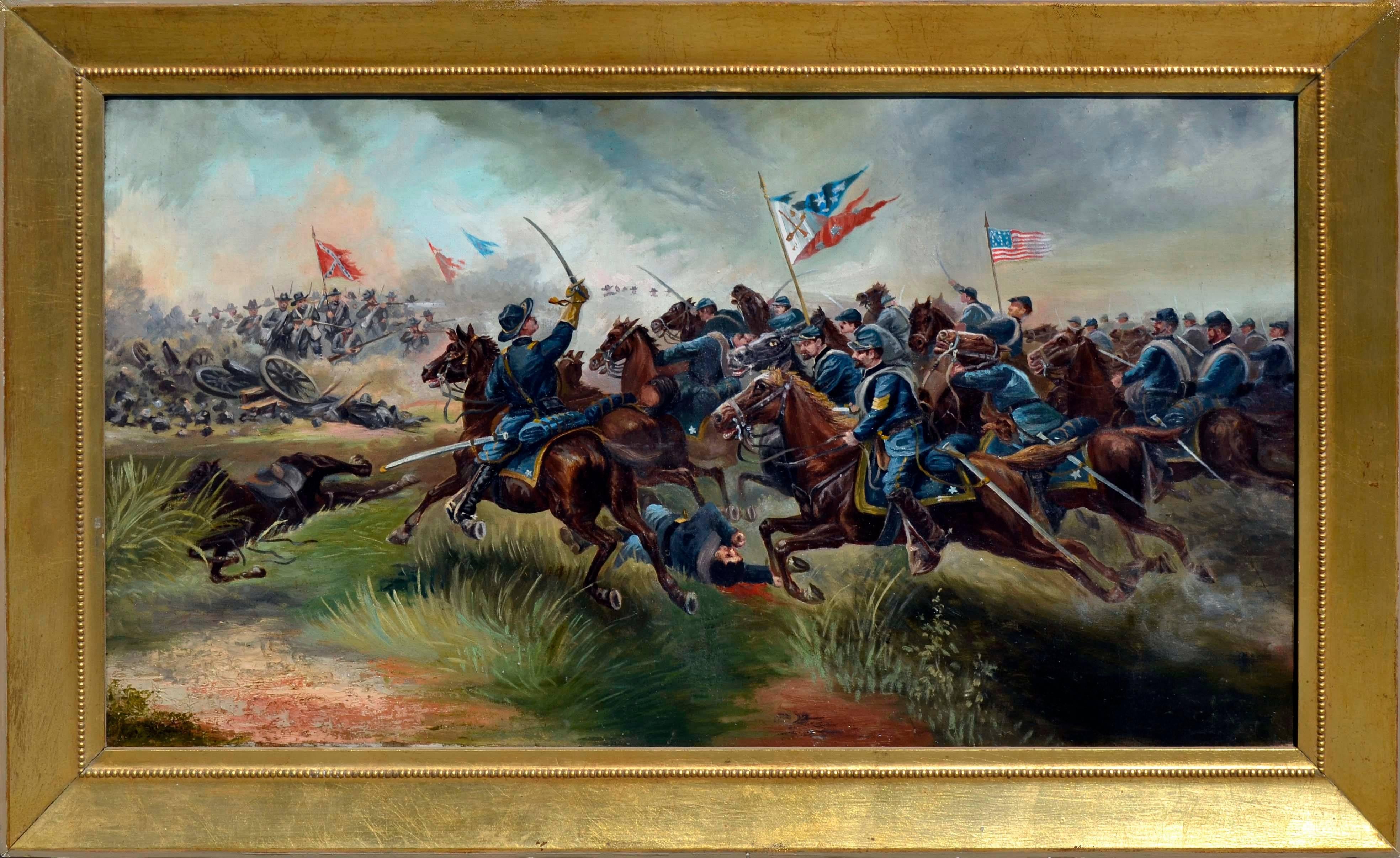 Landscape Painting de Unknown - 1880s Figurativa Carga de Calvario de Sackett del 9º de Voluntarios de Nueva York