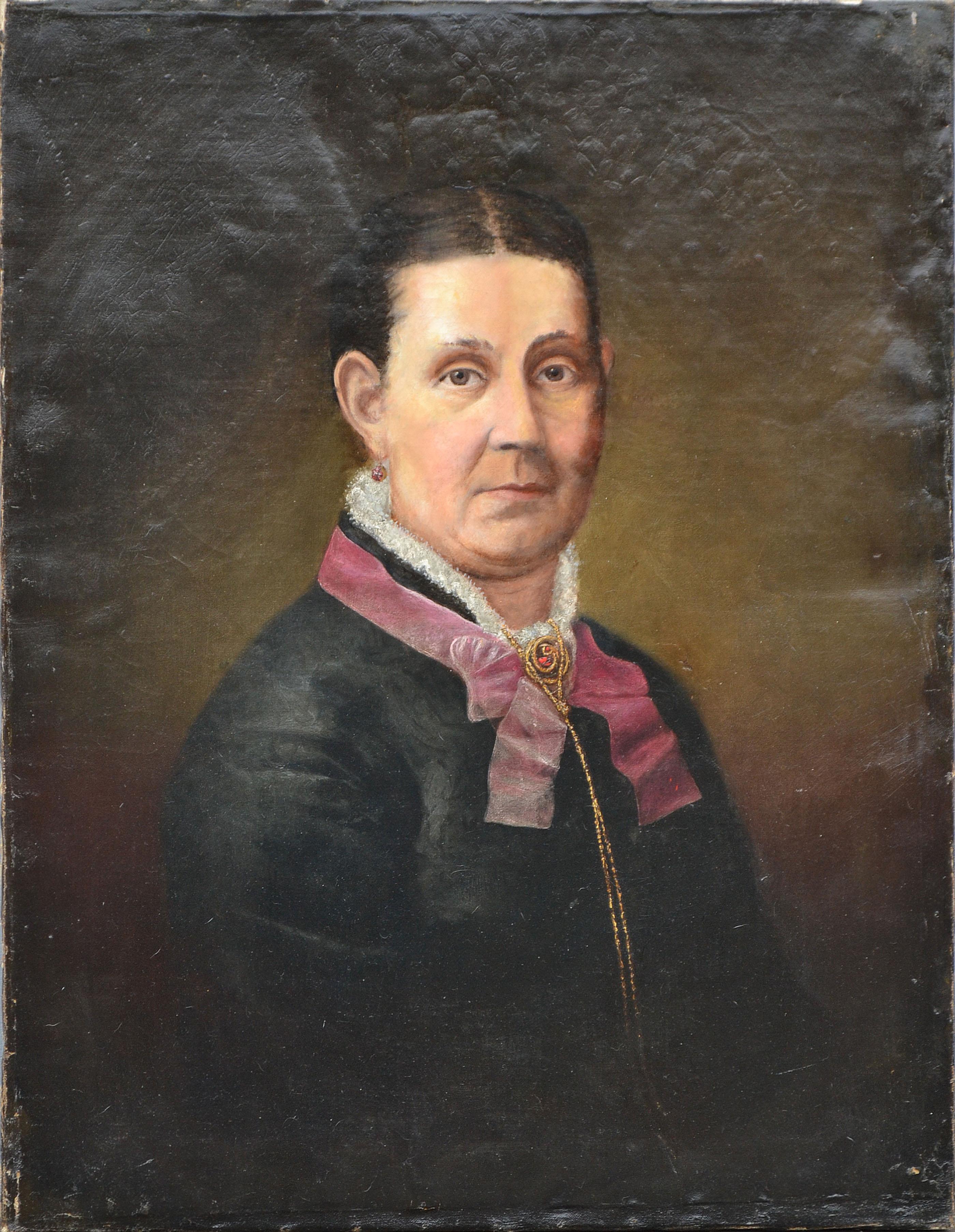 Woman of Society, Antique Portrait - Painting by Unknown