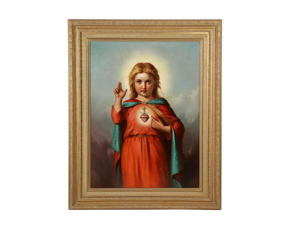 American School, (19th century) Jesus Christ as a baby child, oil painting, circa 1860.

A truly exceptional quality oil on canvas painting of Baby Jesus Christ bearing the image of his sacred heart, with a shining light to his face. Very adorable