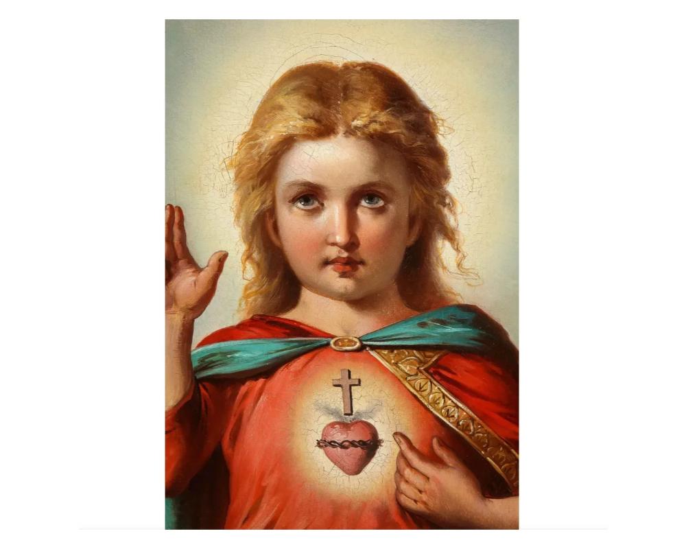 Canvas American School, '19th Century' Jesus Christ as a Baby Child, Oil Painting C. 18 For Sale