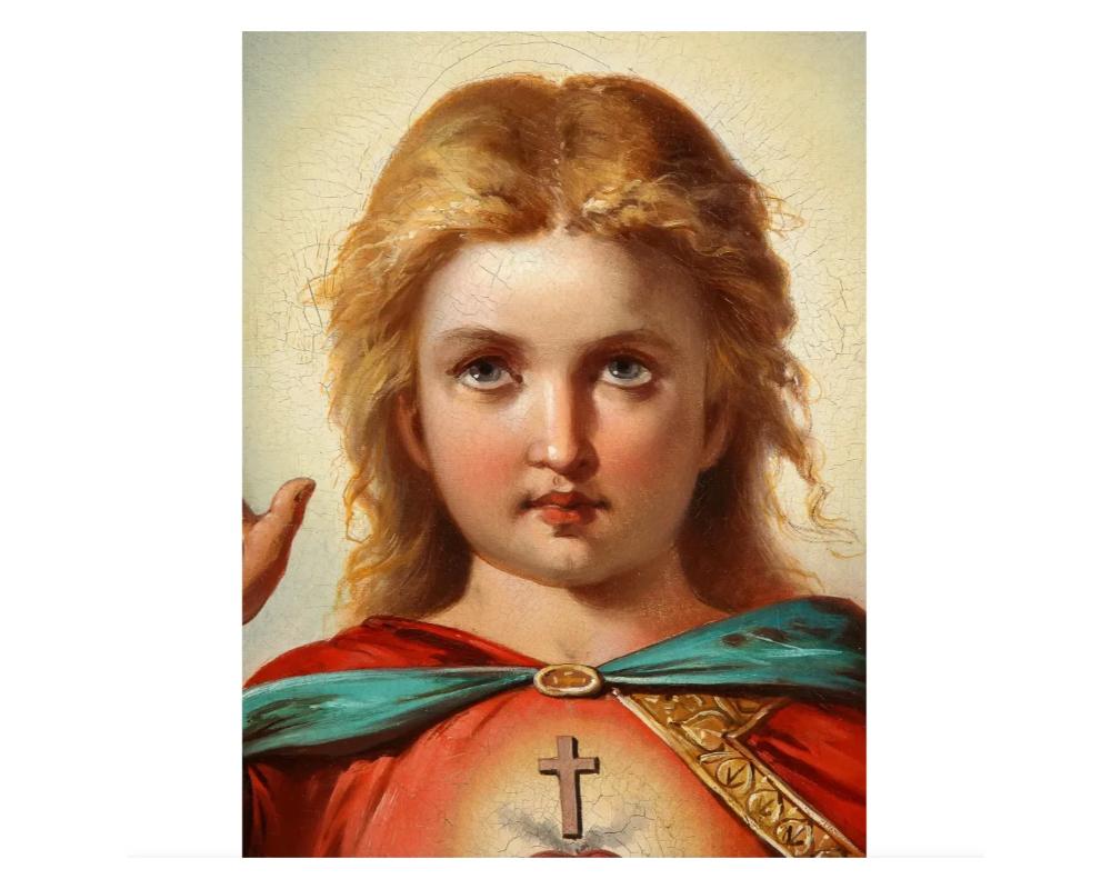 American School, '19th Century' Jesus Christ as a Baby Child, Oil Painting C. 18 For Sale 2