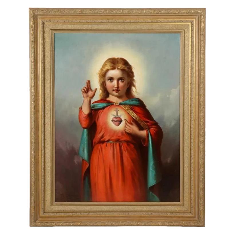 École américaine, « 19e siècle » Jésus-Christ en tant qu'enfant en bas âge, peinture à l'huile C. 18