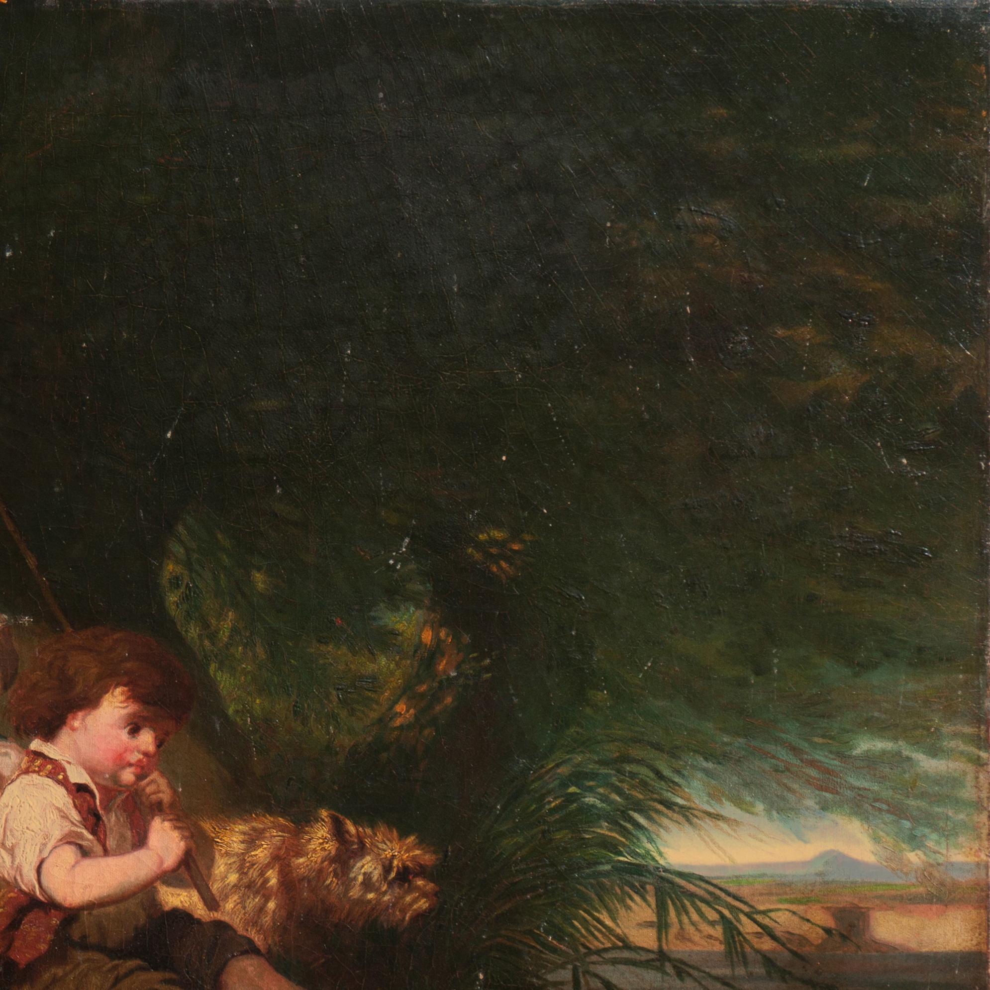 'Children Landing a Catfish', 19th Century American School, Large Nocturnal Oil For Sale 2