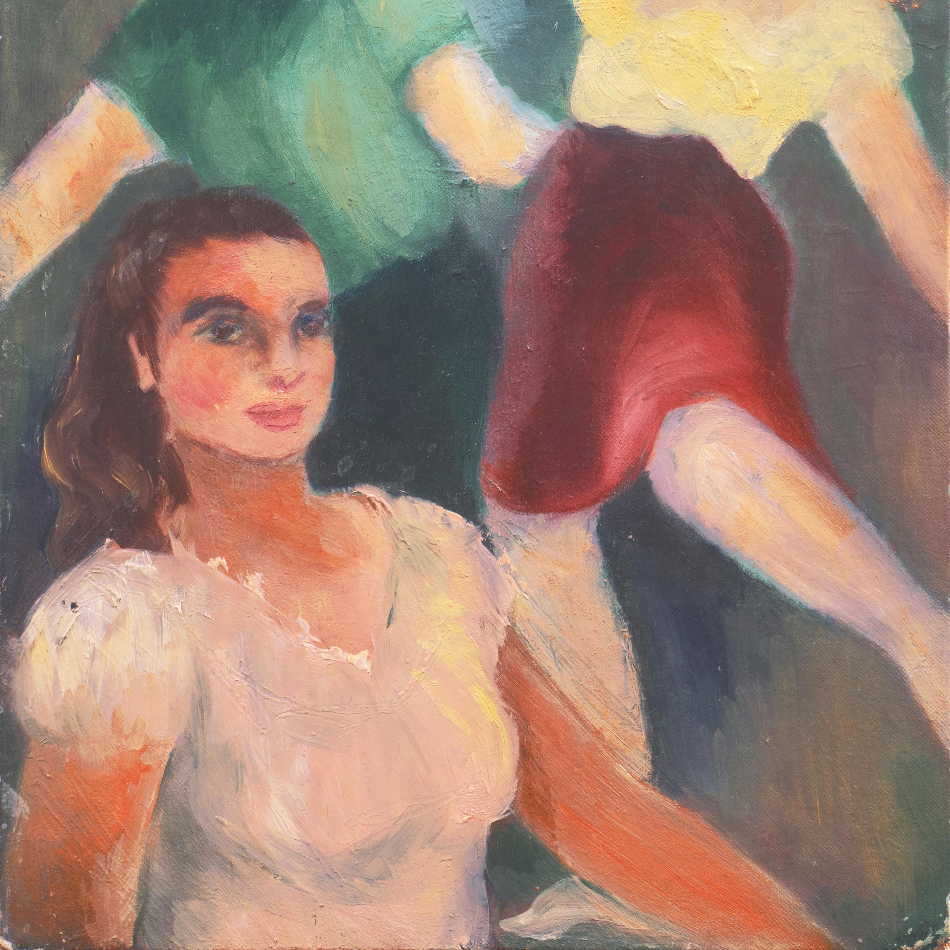 „Couple Dancing“, amerikanische Volkskunst, figurales Ölgemälde, WPA-Ära (Grau), Figurative Painting, von American School