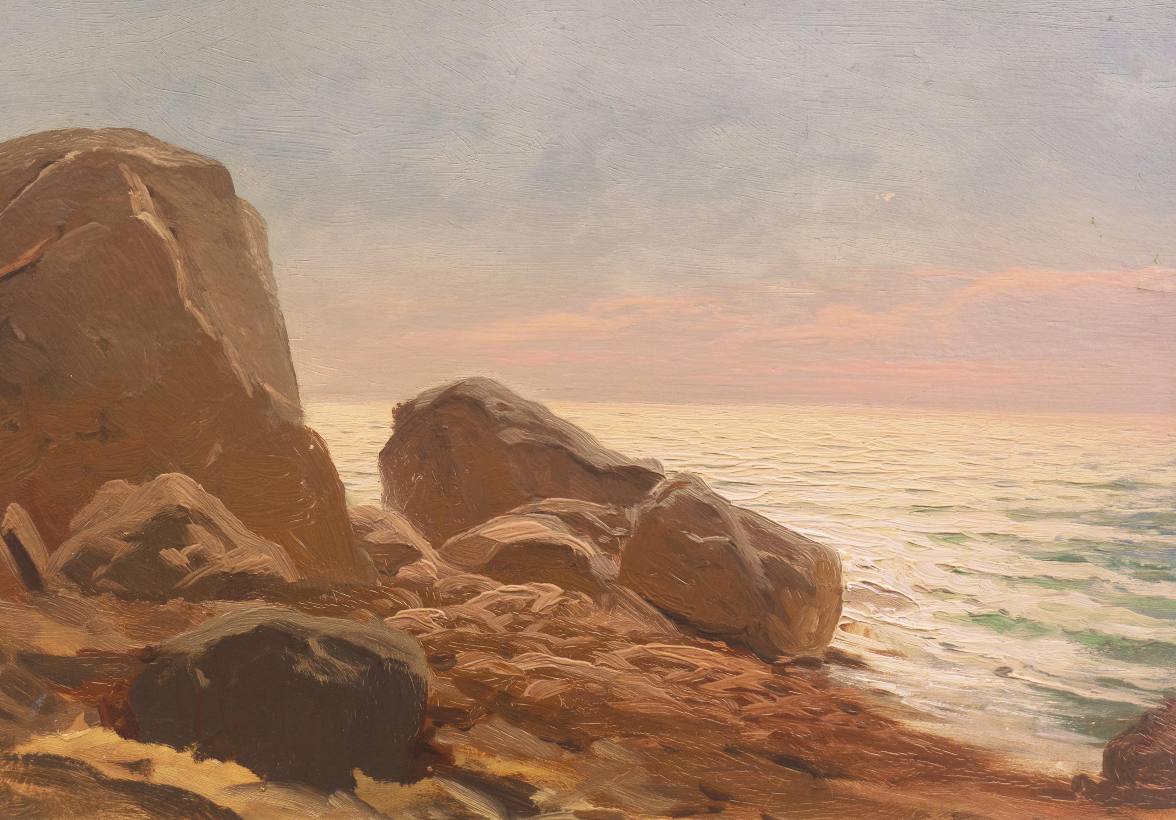 'Evening Light, Rocky Shore', American School Impressionist Seascape, Pacific For Sale 1