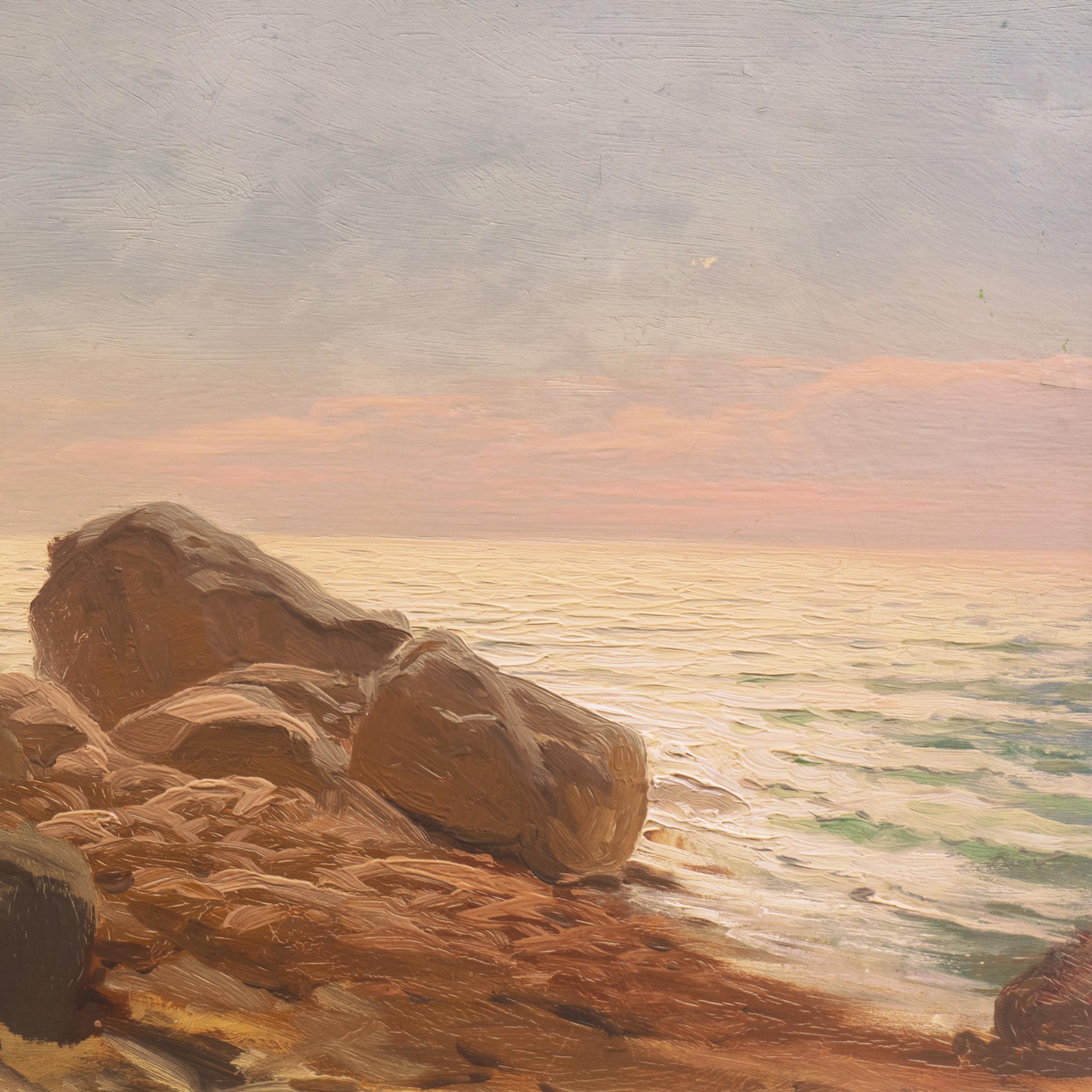 'Evening Light, Rocky Shore', American School Impressionist Seascape, Pacific For Sale 2