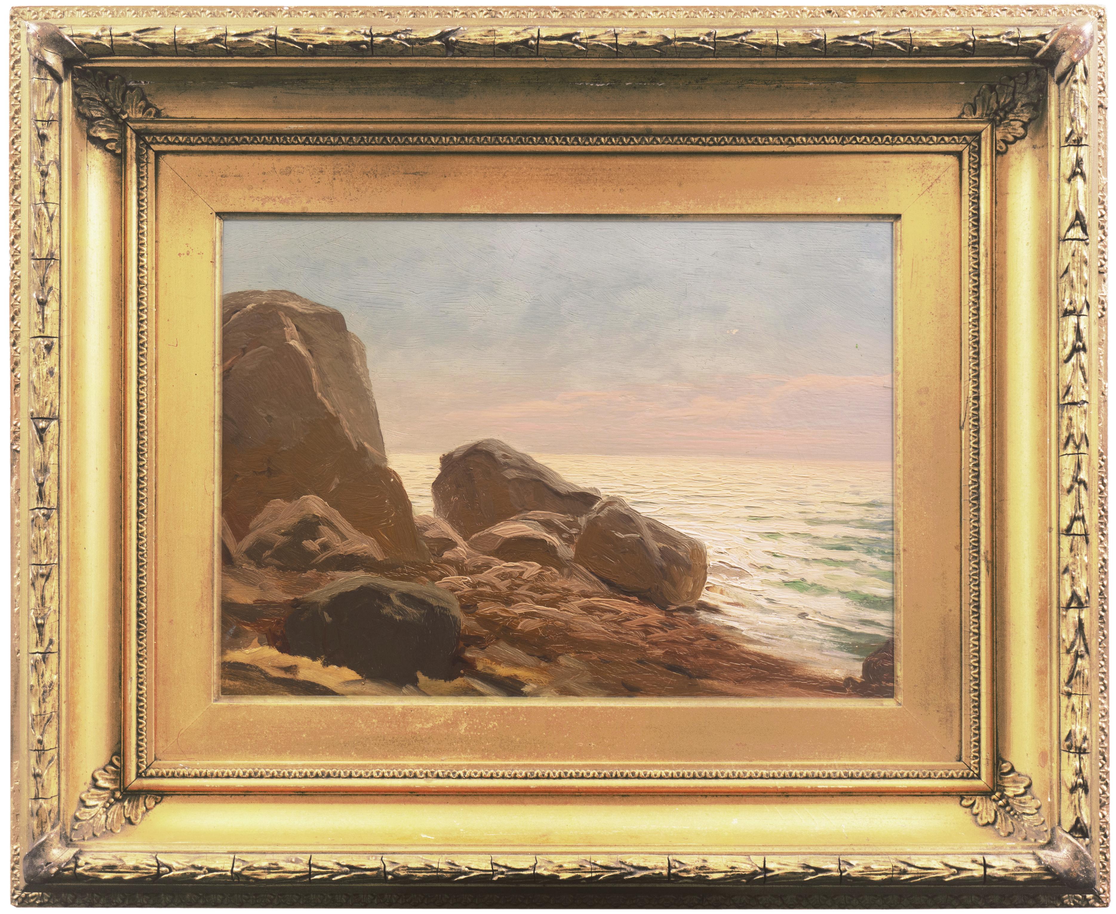 'Evening Light, Rocky Shore', American School Impressionist Seascape, Pacific