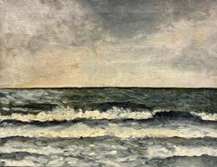 Gilgo Beach New York 1950's American Oil Painting Open Sea & Waves