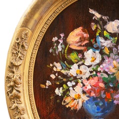 'Spring Flowers in a Blue Planter',  French School Impressionist Still Life Oil