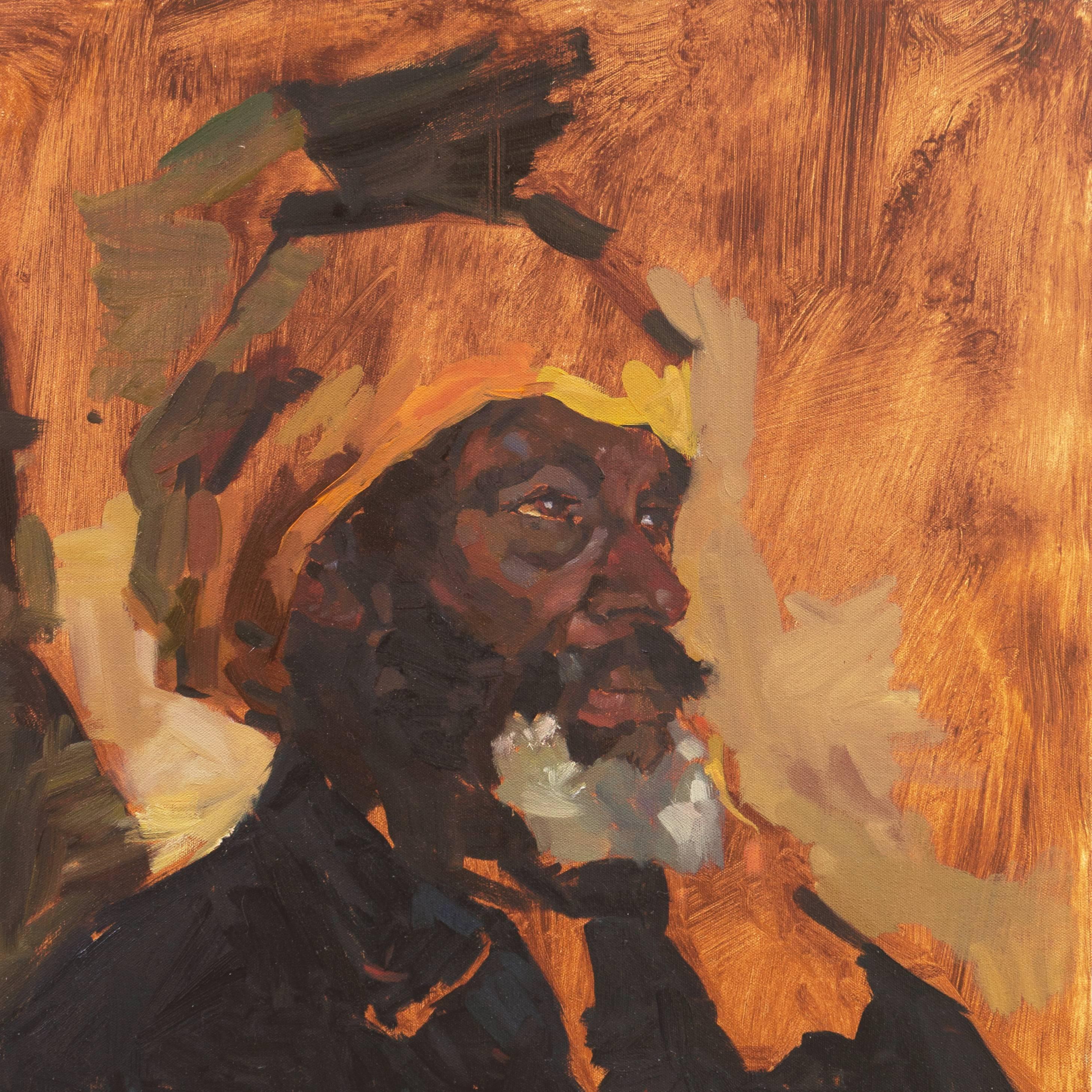 « Study of a Moor », huile figurative post-impressionniste, Othello, marocain, Tunisien - Marron Figurative Painting par American School (20)