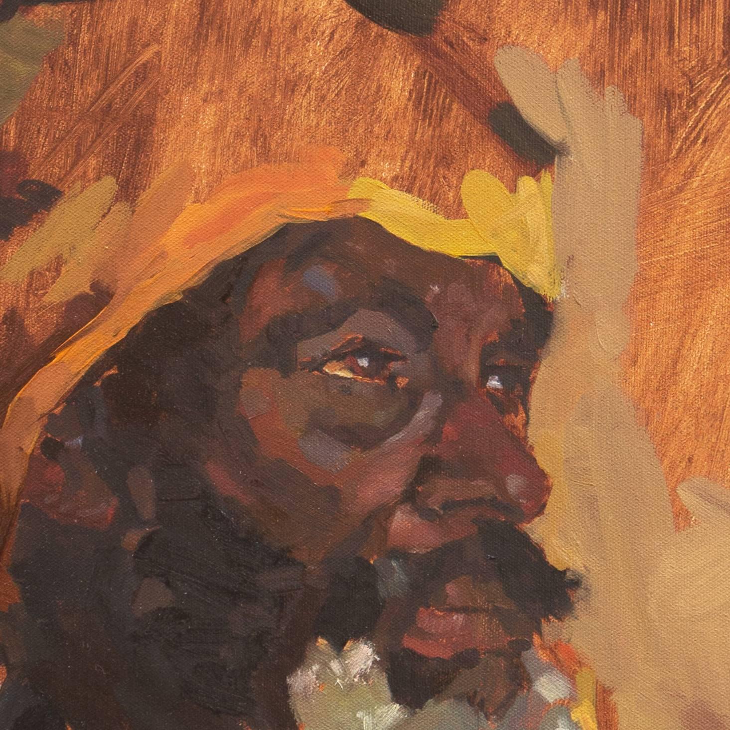 'Study of a Moor', Post-Impressionist Figural Oil, Othello, Moroccan, Tunisian - Brown Figurative Painting by American School (20)