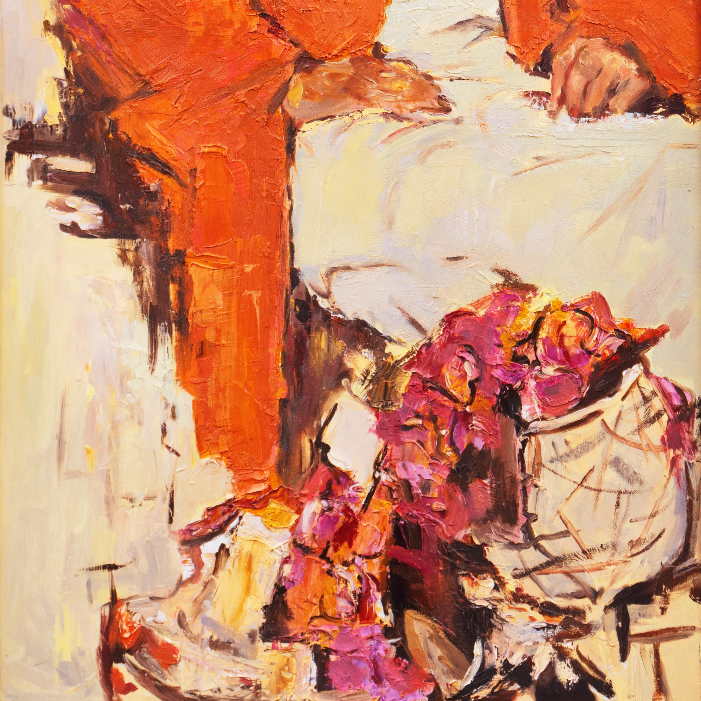 'Woman in a Coral Jacket with Oleanders', Post-Impressionist Figural Oil, Fechin 1