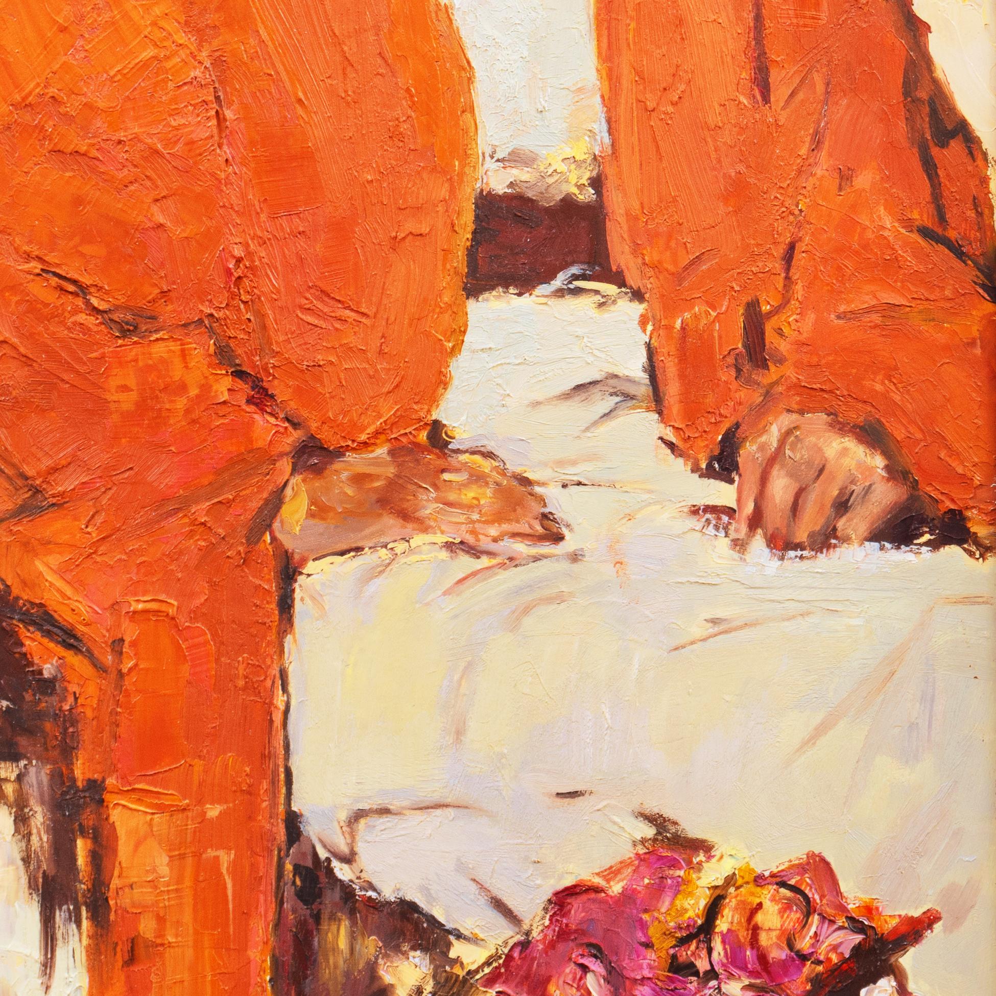 'Woman in a Coral Jacket with Oleanders', Post-Impressionist Figural Oil, Fechin 3