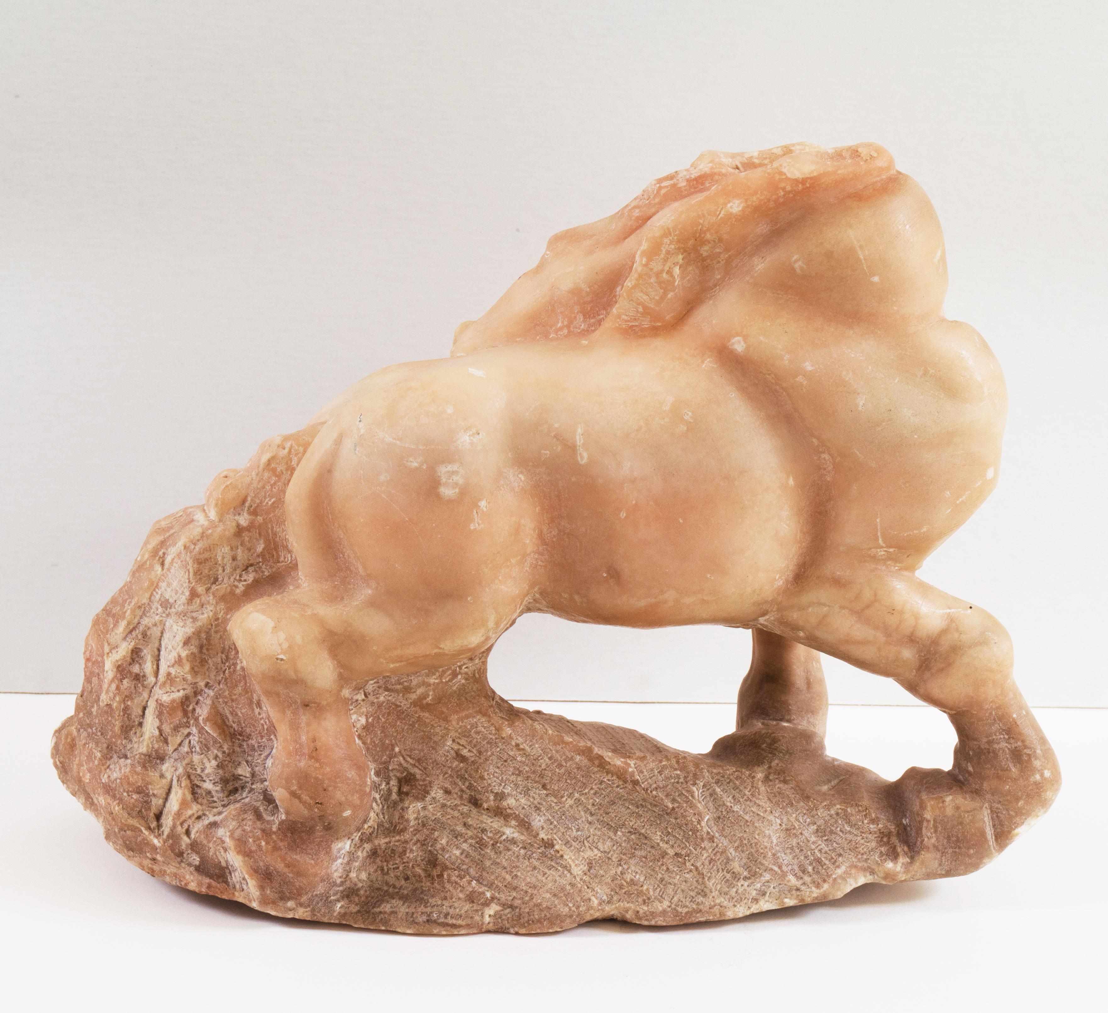 Art Deco Carved Alabaster Figure of a Horse - Brown Figurative Sculpture by Unknown