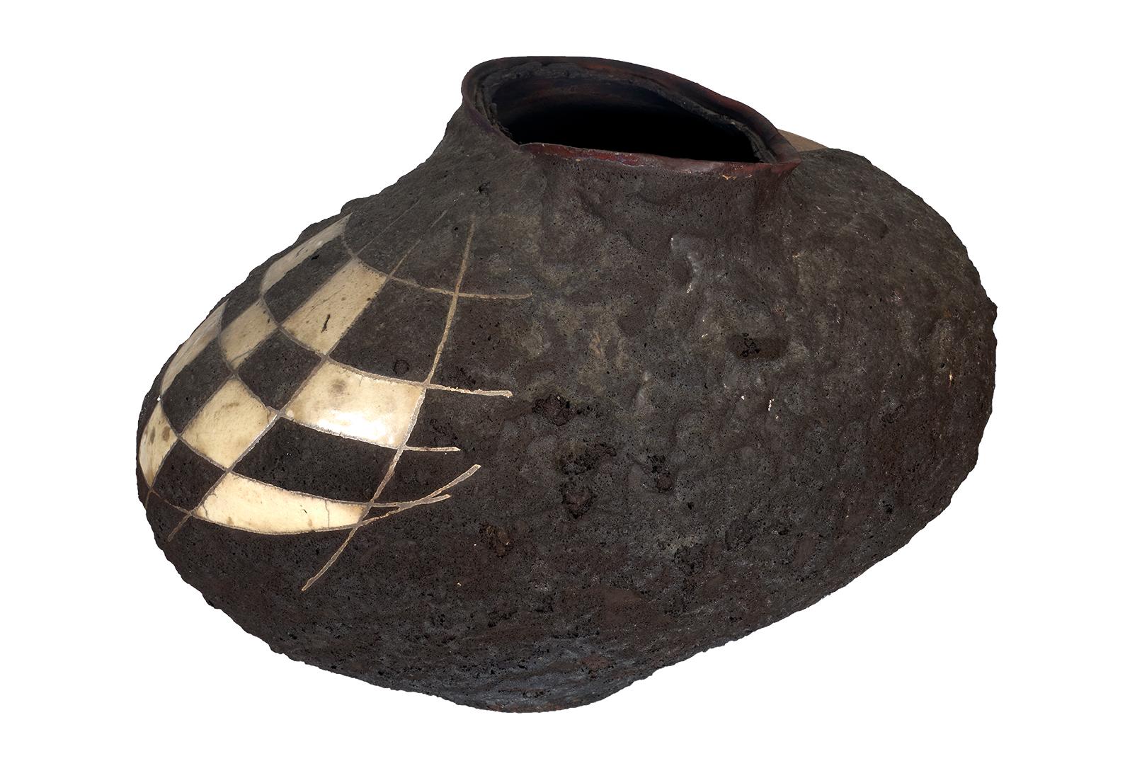 Organic Modern American School 20th C Large Vessel Glazed Ceramic Raku Fired For Sale