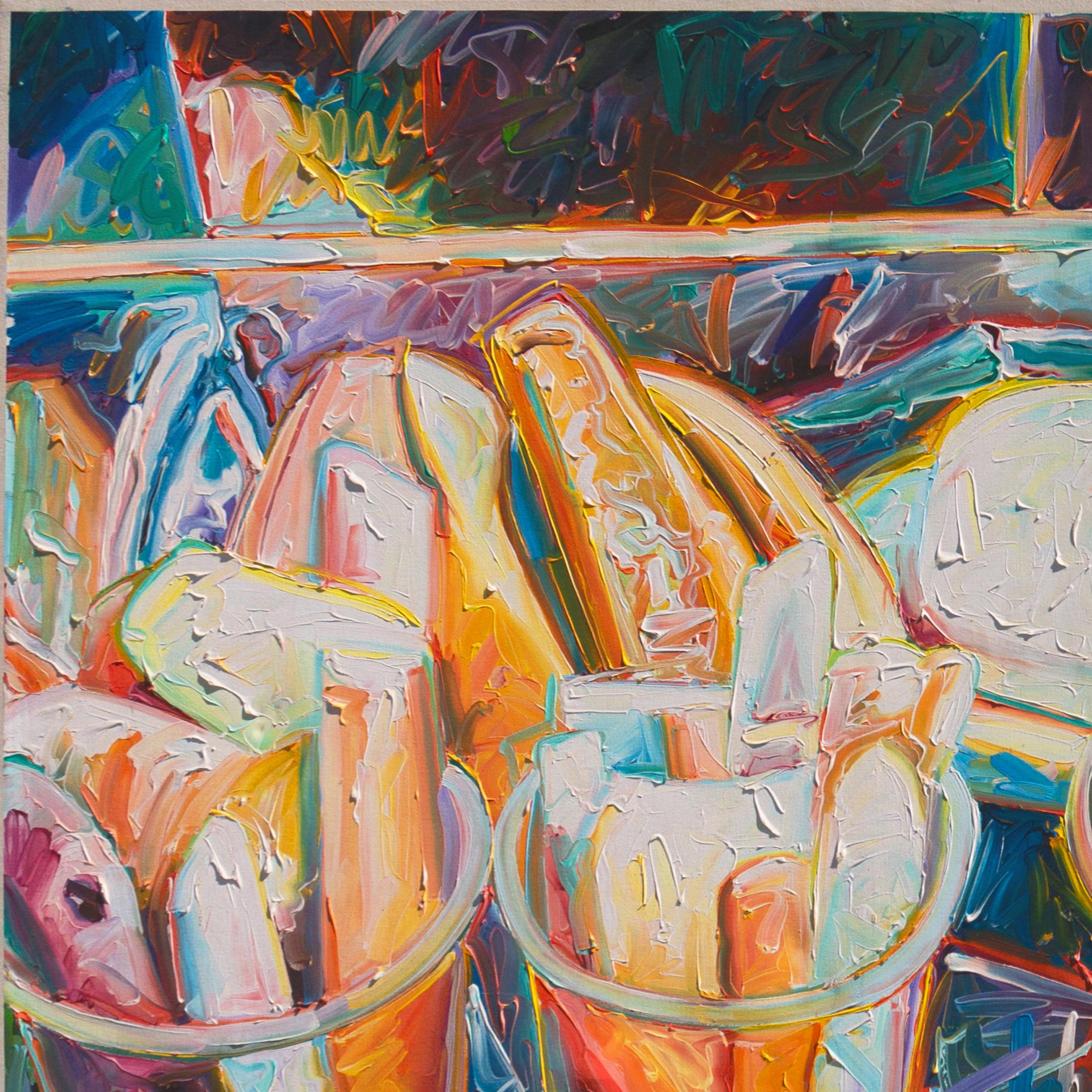 „Hot Dogs and Mexican Fruit Cups“, sehr großes Pop-Art-Gemälde, Vasos de Fruta im Angebot 1