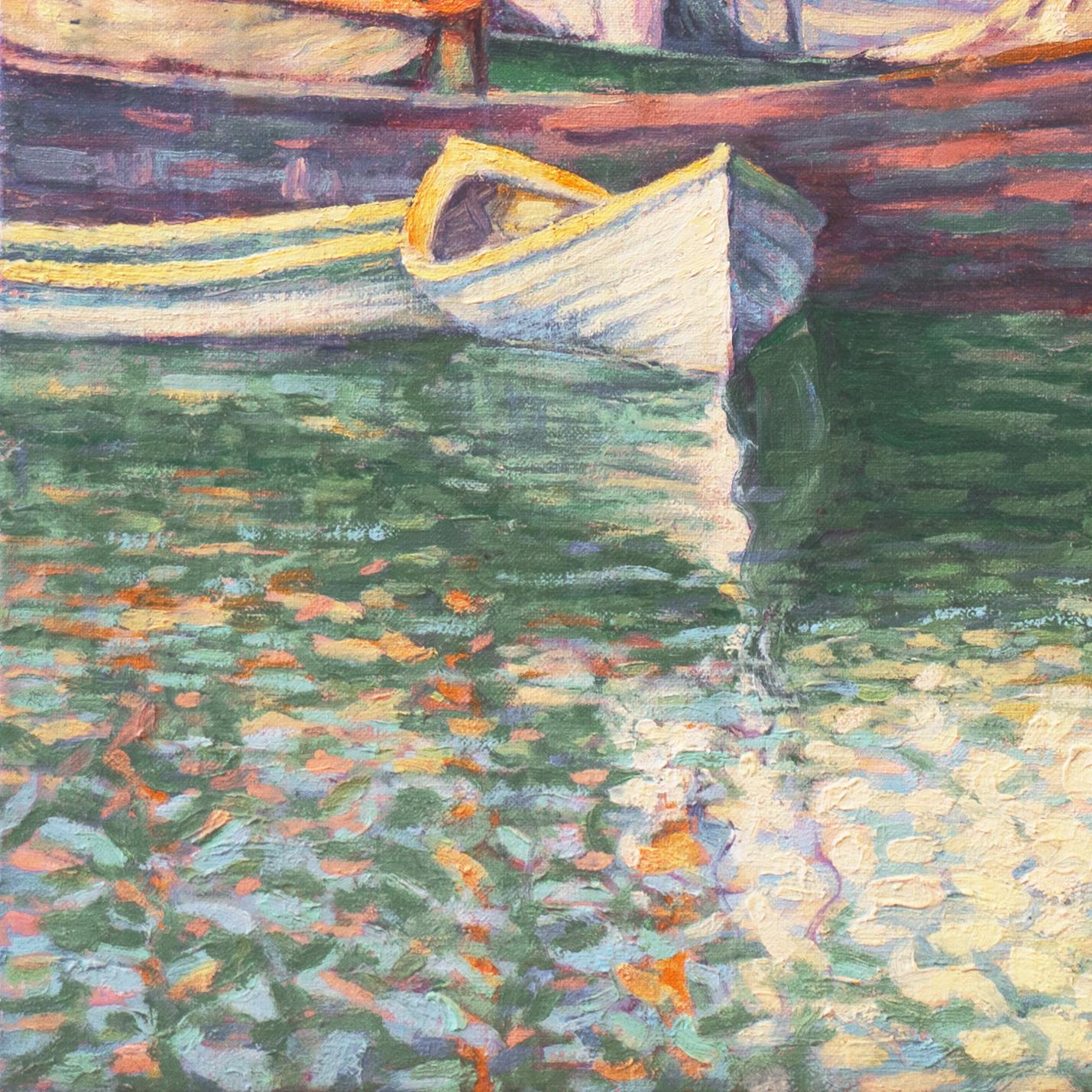 'Fishing Boats in Harbor', American School Oil, Oakland, San Francisco Bay Area - Painting by American School (20th century)