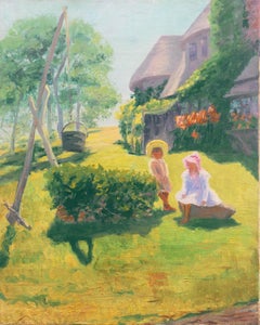 „Sommertage“, Idyllische amerikanische Landschaft, Kinder, Arts and Crafts-Architektur