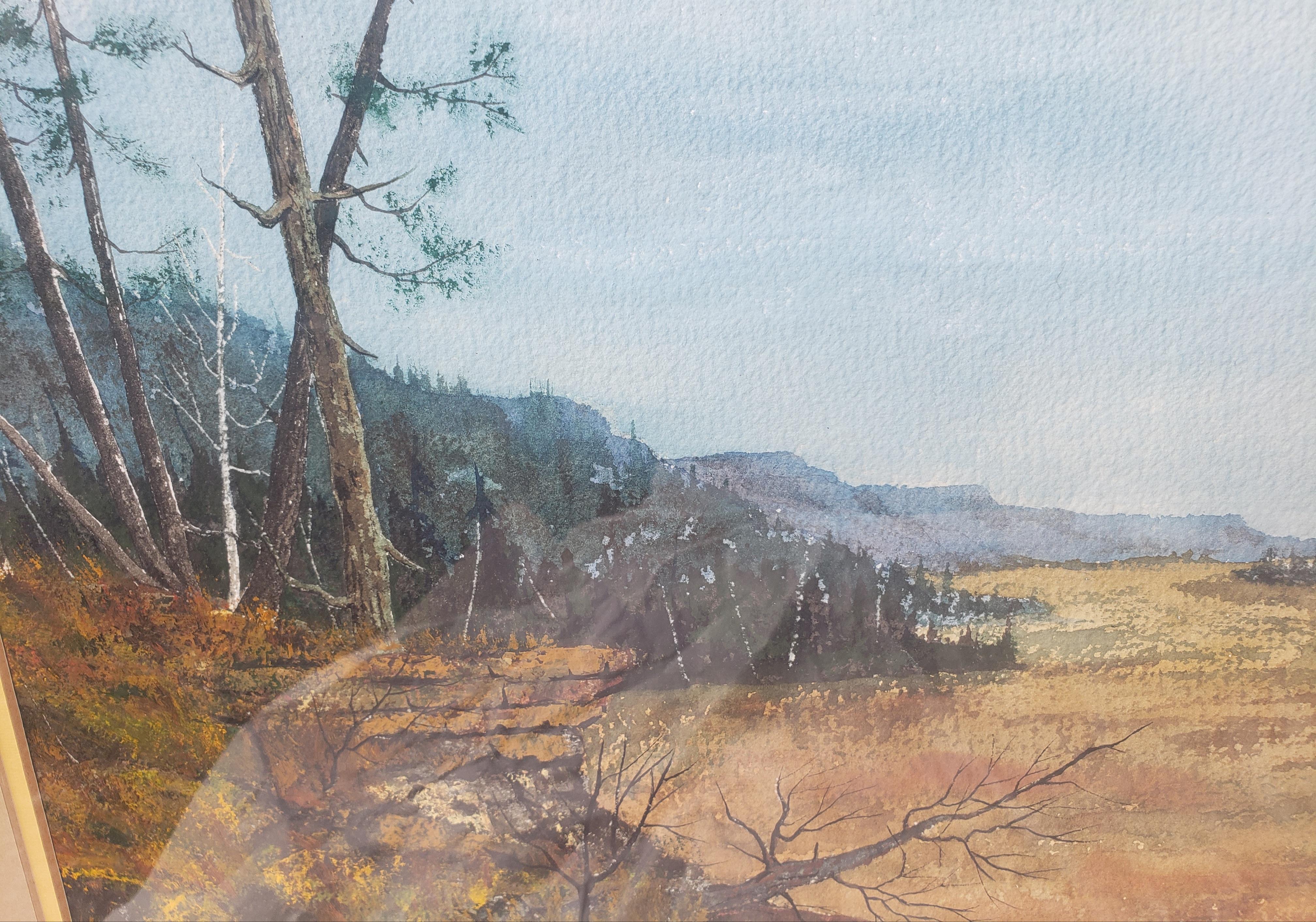 Other American School, 20th Century, Sparse Landscape, Watercolor And Gouache, Signed For Sale