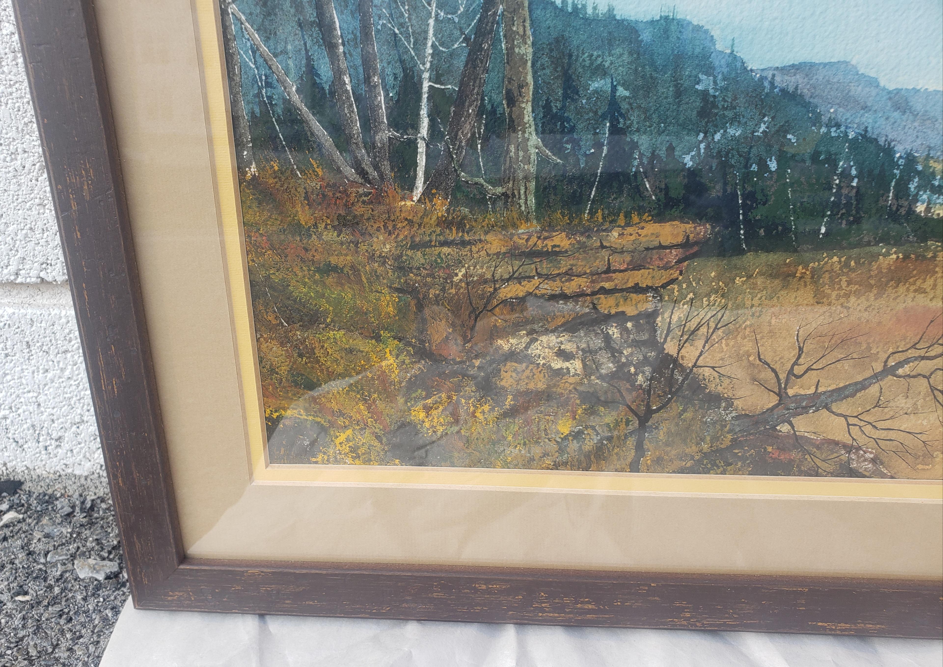 American School, 20th Century, Sparse Landscape, Watercolor And Gouache, Signed For Sale 1