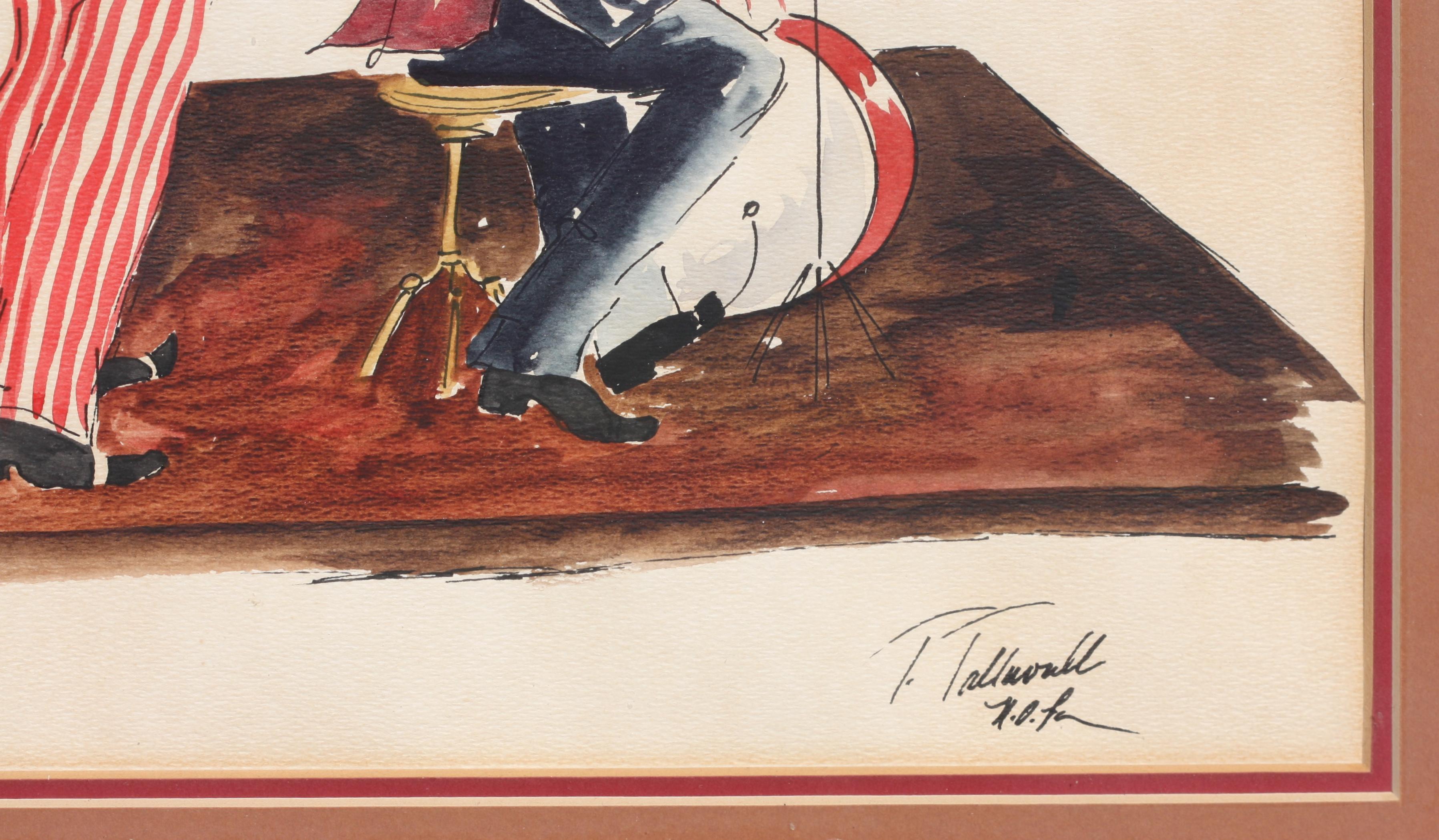 
École américaine, 20e siècle, Artiste inconnu, (Américain, 20e siècle)
Patriotic Jazz Band, signé indistinctement, aquarelle sur papier
14,5 par 16,25 pouces, hors tout, 20 par 22 pouces.
Rapport de condition
Cadre bosselé.
