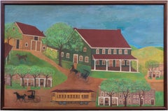 'Rural Landscape with Horse and Buggy', Antique Americana, Folk Art, Naive, Oil