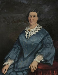 19th Century American School Large Portrait of a Seated Lady, oil painting