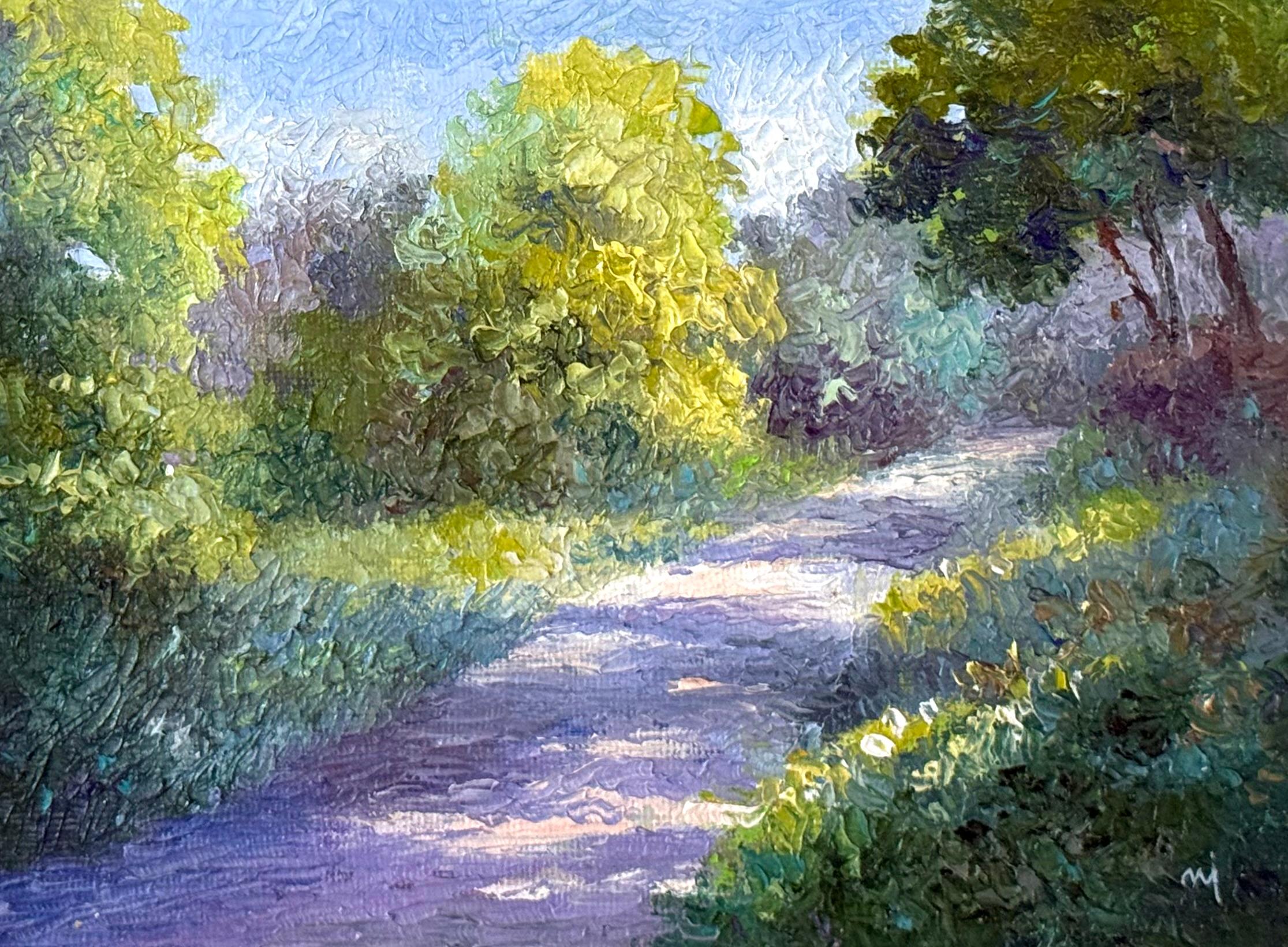 Landscape Painting di American School - Riflessioni sul sentiero del giardino"