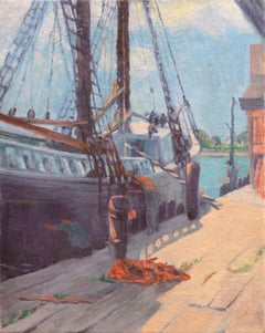 „Caulking the Seams“, Ölgemälde der amerikanischen impressionistischen Schule, Segelboot, Gelehrter