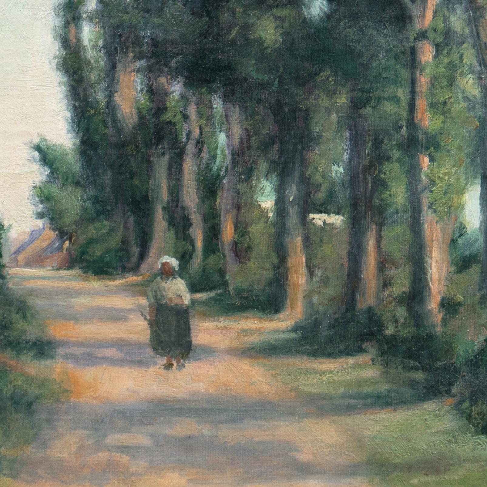„Eucalyptusstraße, Sonnenuntergang“, frühes 20. Jahrhundert, amerikanische impressionistische Landschaft – Painting von American School