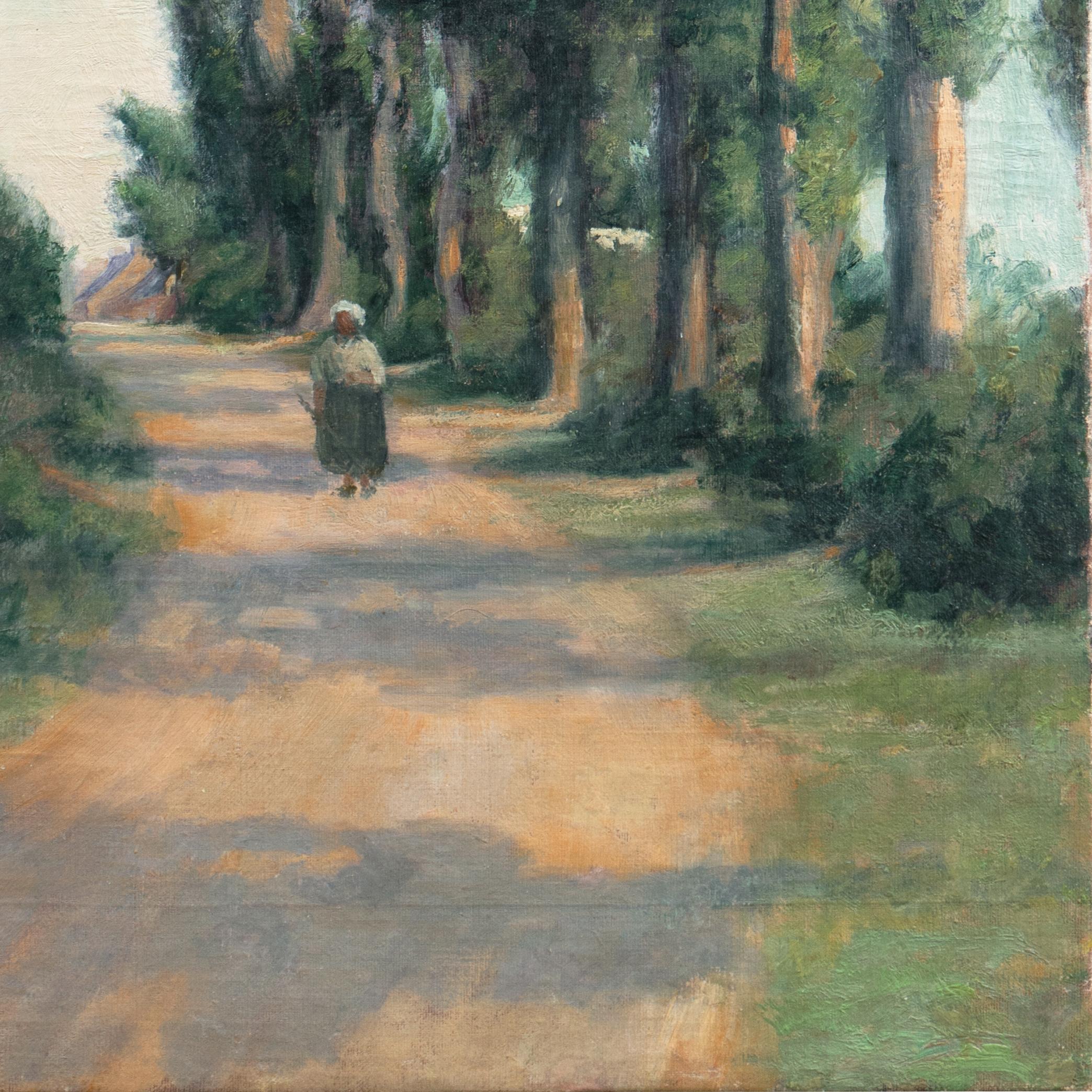 „Eucalyptusstraße, Sonnenuntergang“, frühes 20. Jahrhundert, amerikanische impressionistische Landschaft (Amerikanischer Impressionismus), Painting, von American School
