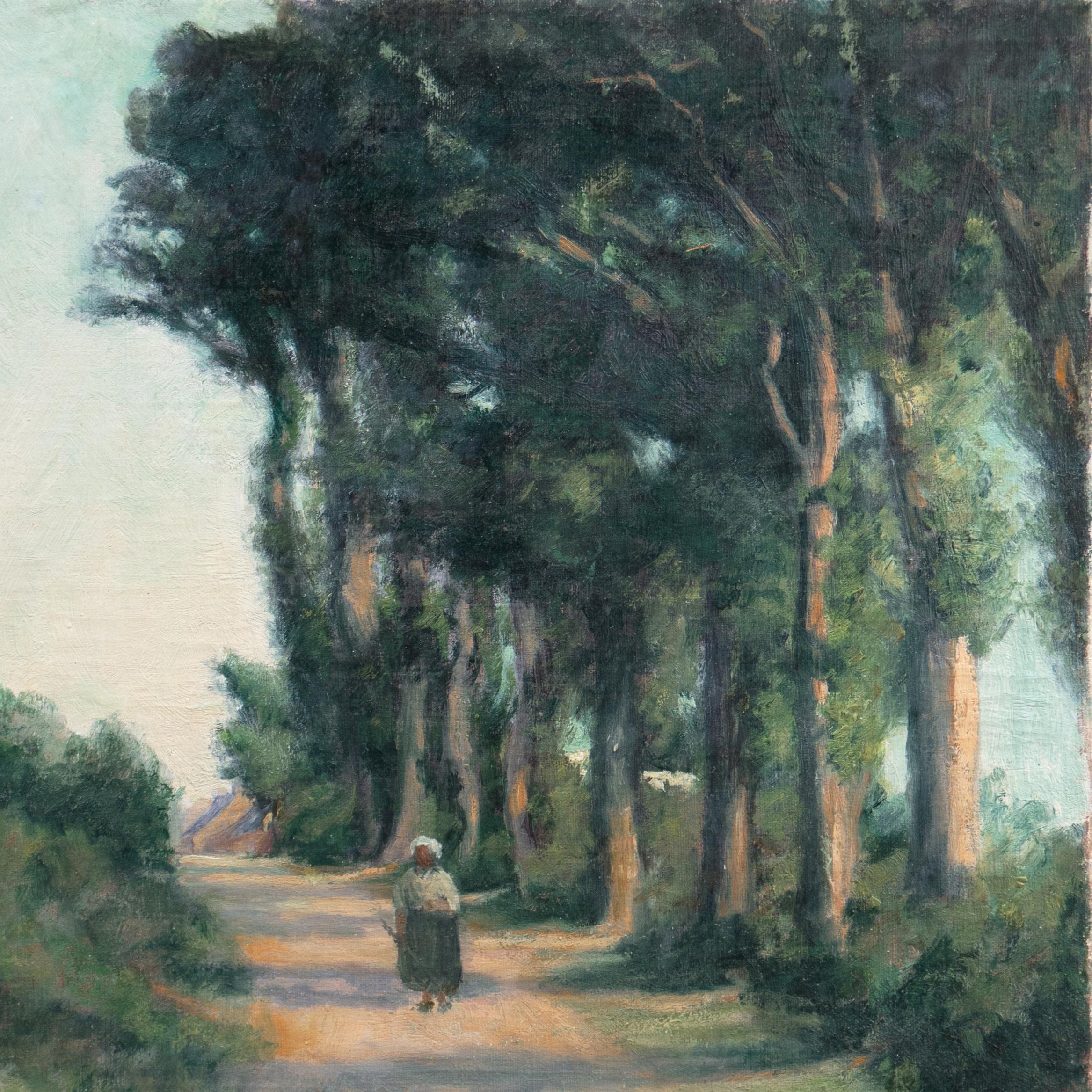 'Eucalyptus Road, Sunset', Early 20th Century, American Impressionist Landscape - Gray Landscape Painting by American School
