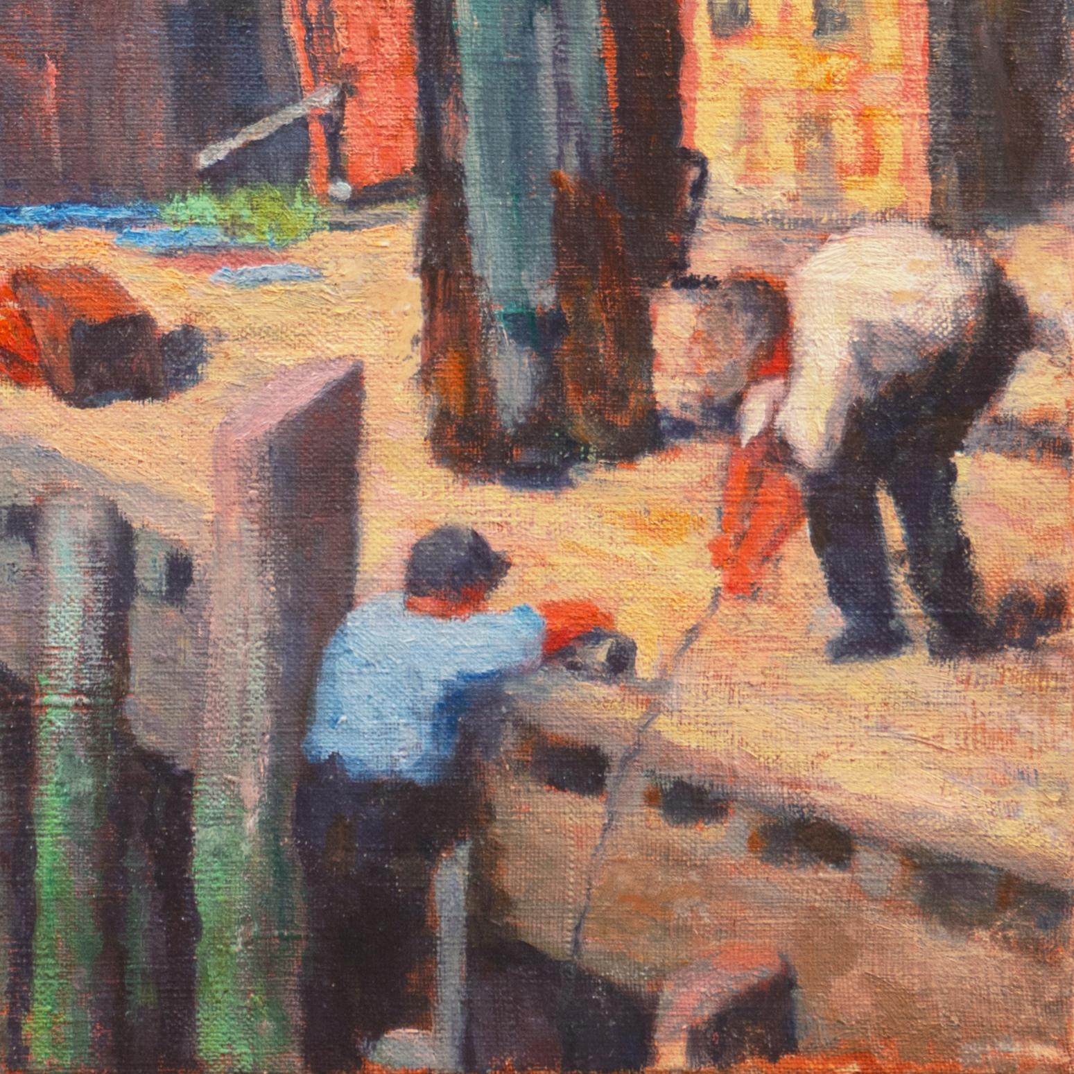 „The Old Wharf“, American School Marinefigur der amerikanischen Schule, nautisches Ölgemälde, Industrieller Hafen im Angebot 1